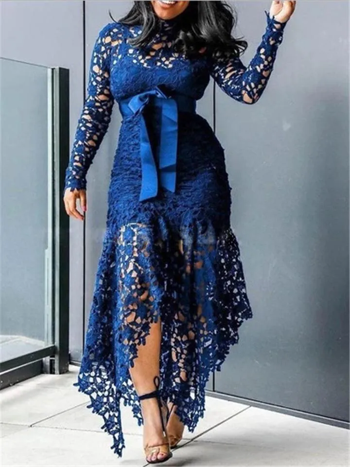 Stunning Waist Tie Lace Design Asymmetric Hem Dress for Prom
