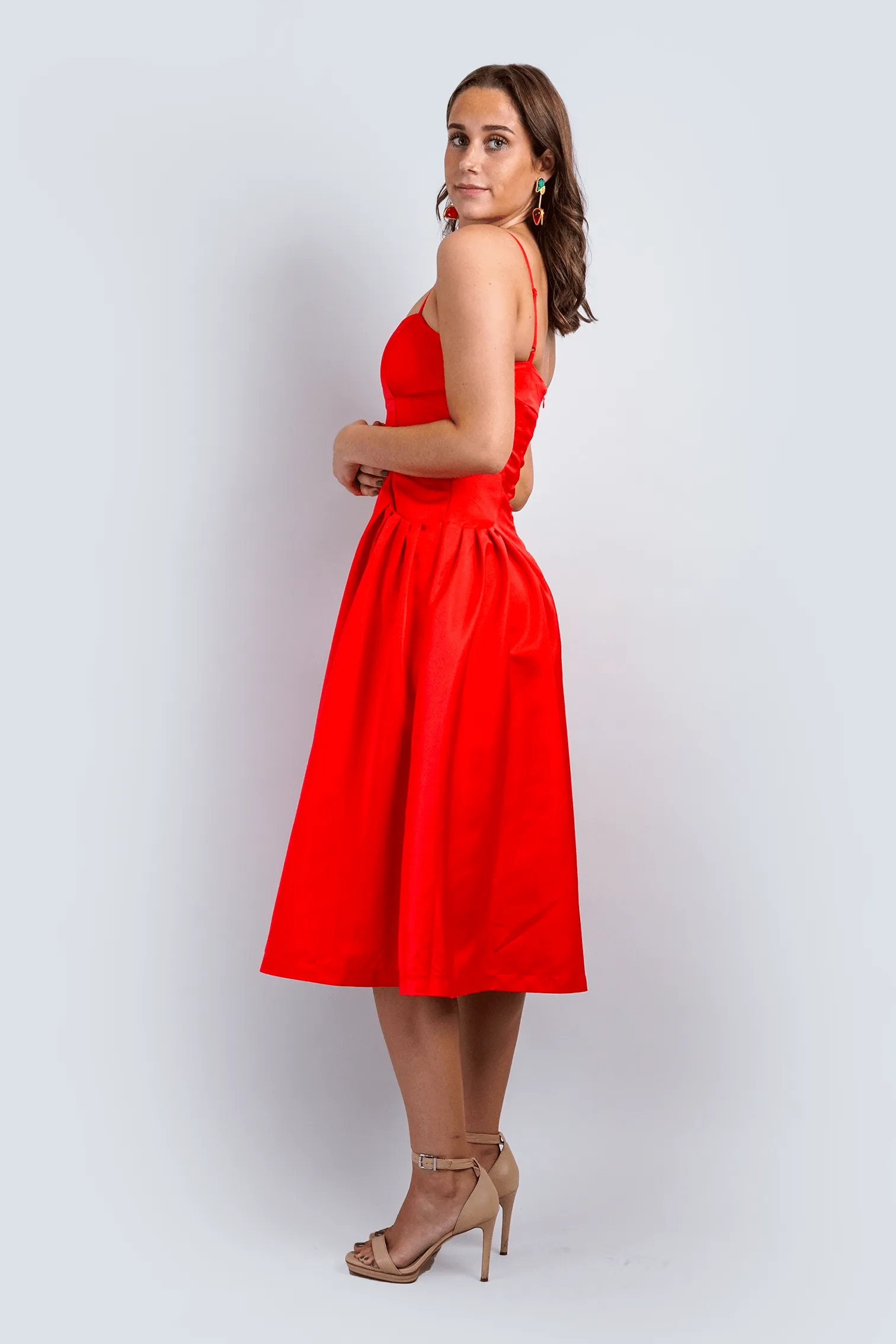 Sweetheart Corset Red Midi Dress