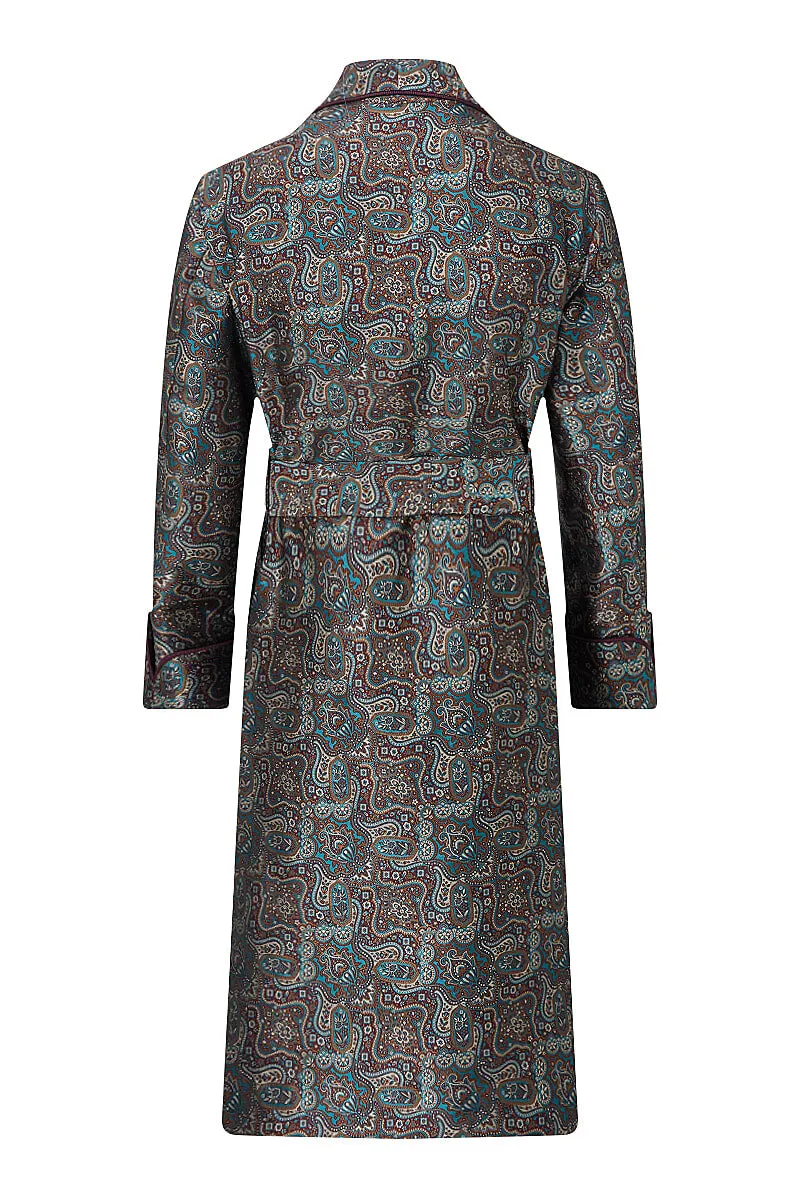 Teal & Burgundy Paisley Unlined Silk Dressing Gown