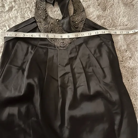 Ted Baker Black Heavily Jeweled Chains Collar Neck Viscose Silk Cocktail Dress S