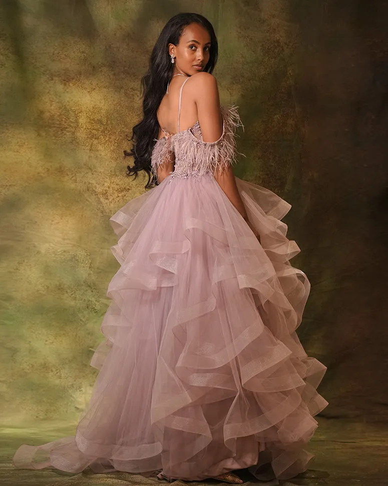 The Lavender Corset Ruffle Gown