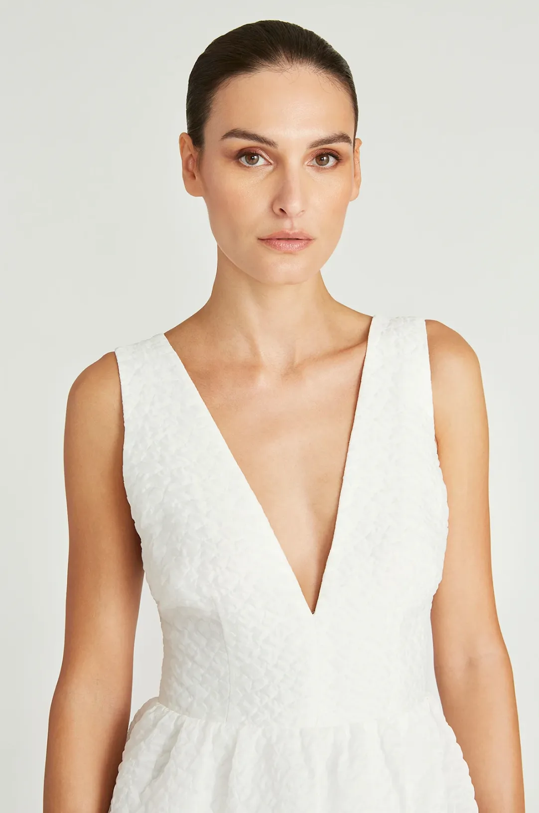 Theia - Regina V Neck Tiered Gown - White