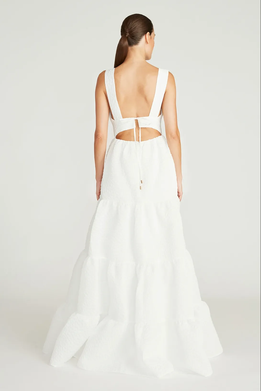 Theia - Regina V Neck Tiered Gown - White
