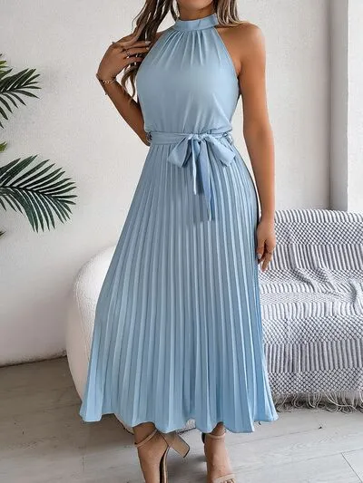 Tie Waist Pleated Dress
