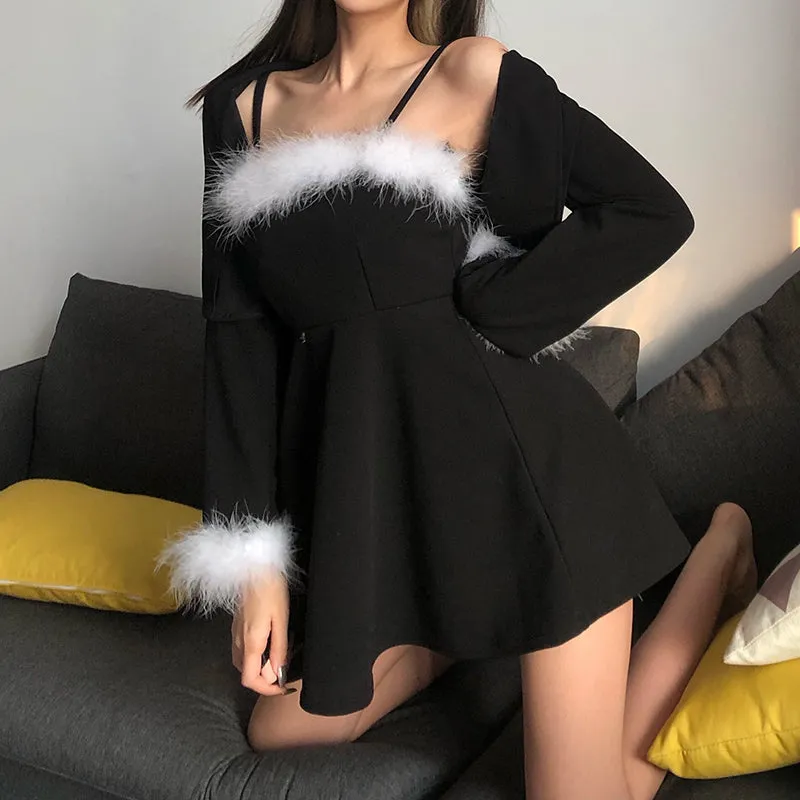 Two-piece black dress KF81998