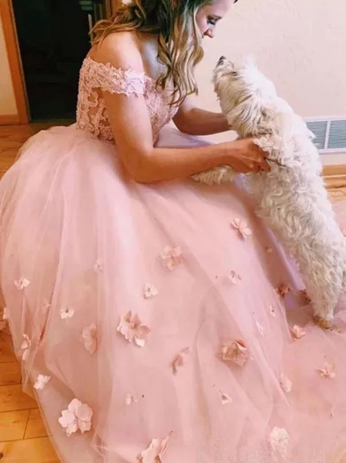 Two-Piece V-neck Bridal Dresses 3D Flowers Appliqued Wedding Gowns,MW393