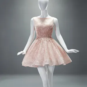 Unique Lace Scoop Neck V Back Short Homecoming Dresses, BG51423
