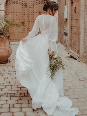 Unique V-neck Long Chiffon Cheap Beach Wedding Dresses, TYP1567
