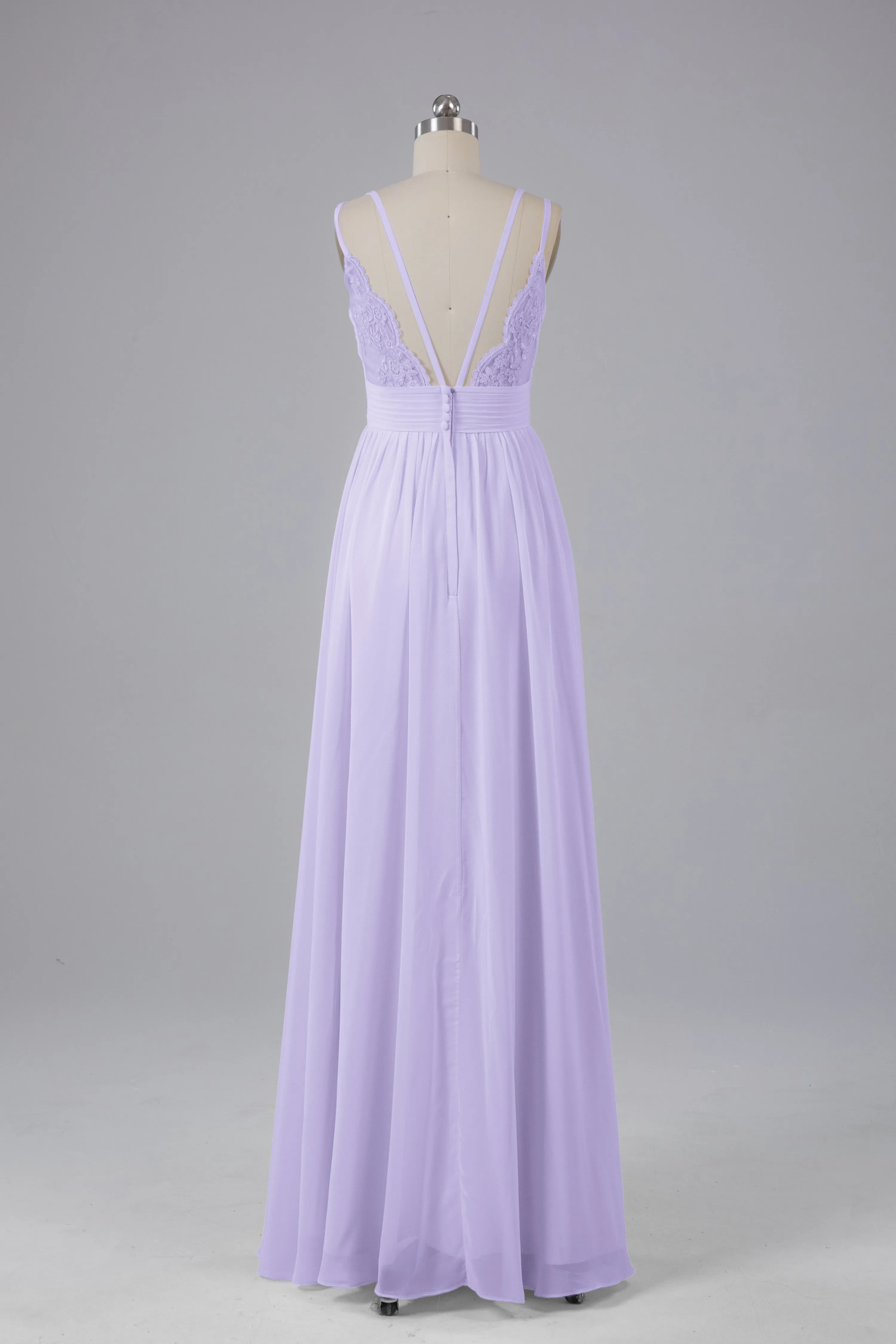 V-Neck Spaghetti Straps Long Bridesmaid Dresses