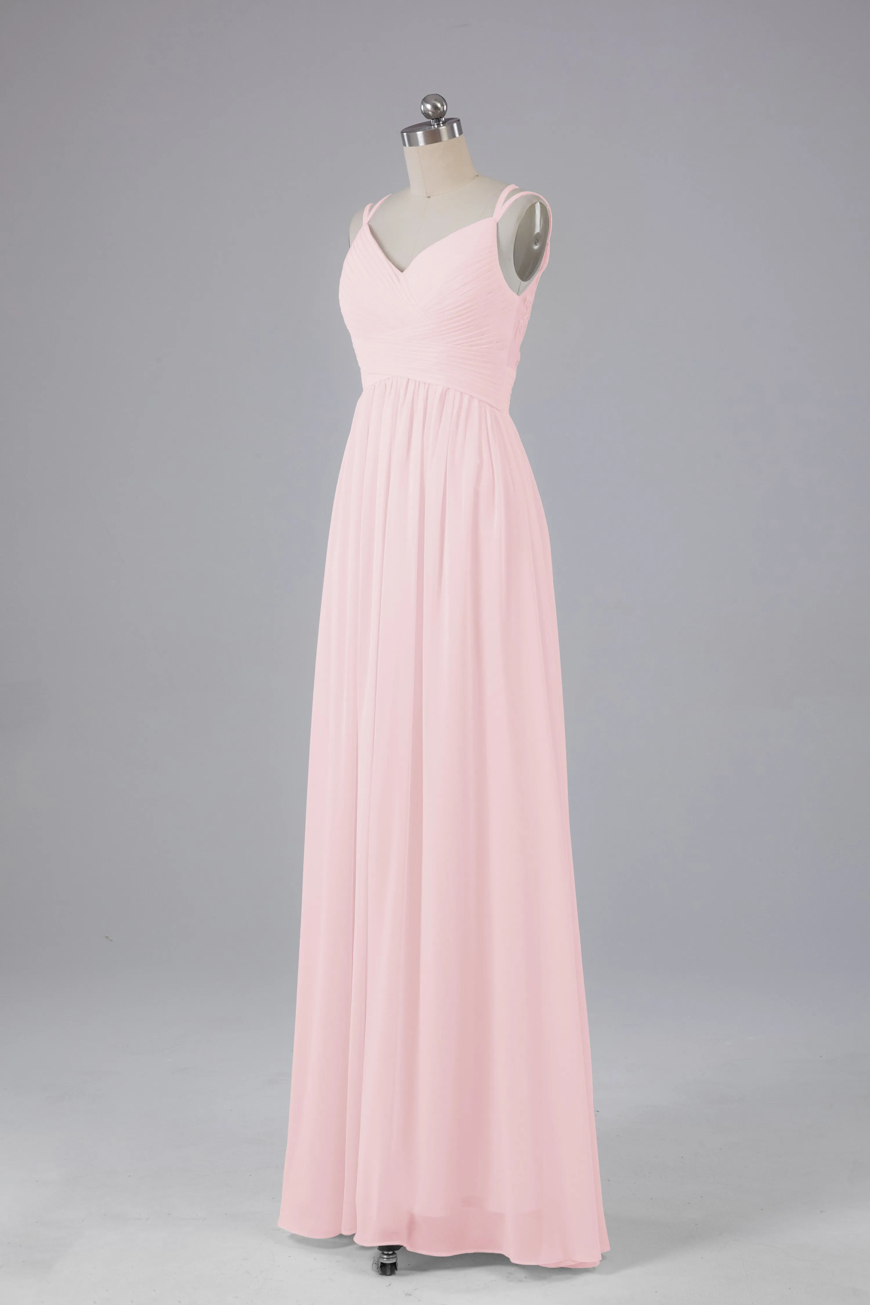 V-Neck Spaghetti Straps Long Bridesmaid Dresses