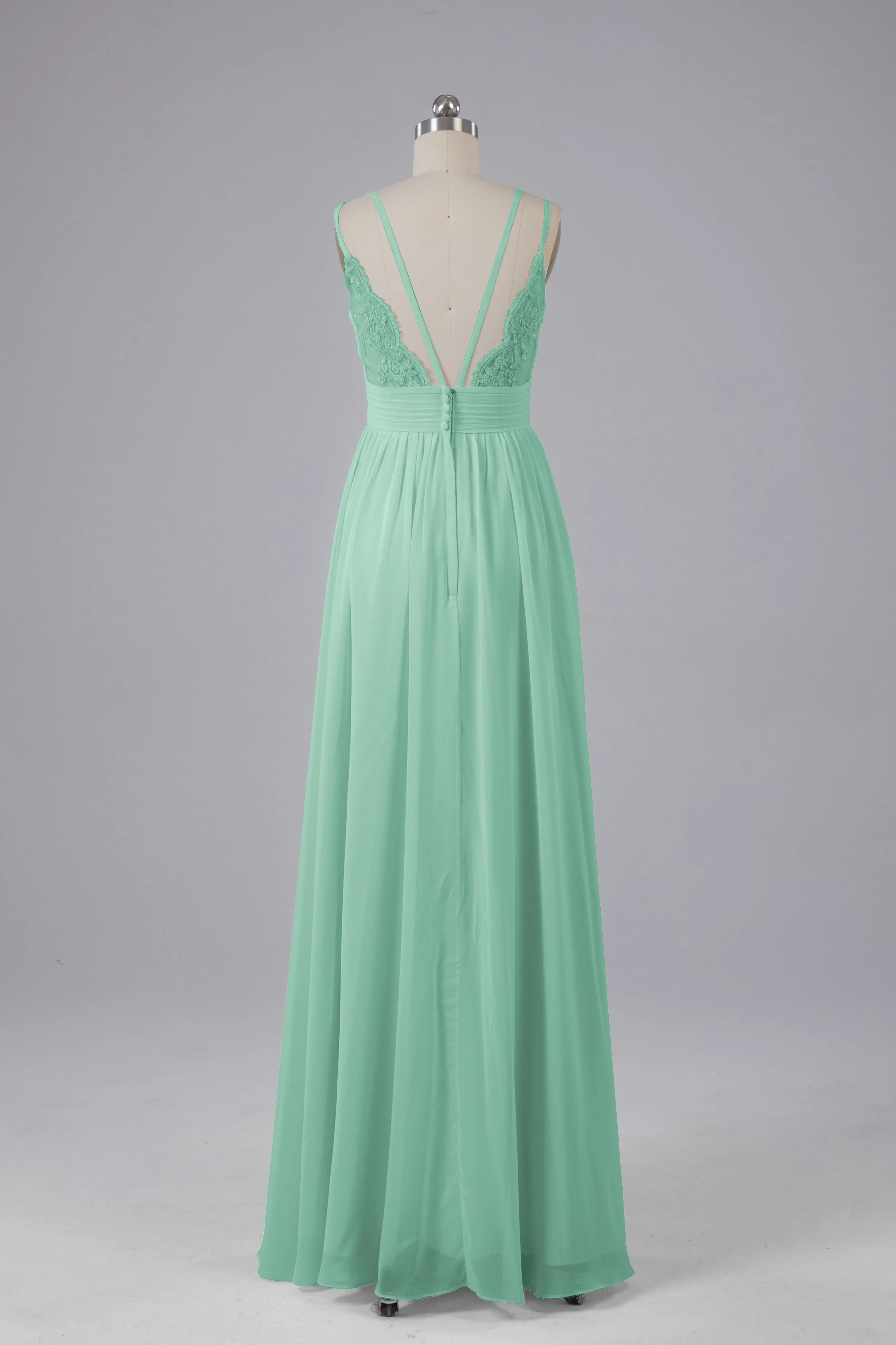 V-Neck Spaghetti Straps Long Bridesmaid Dresses