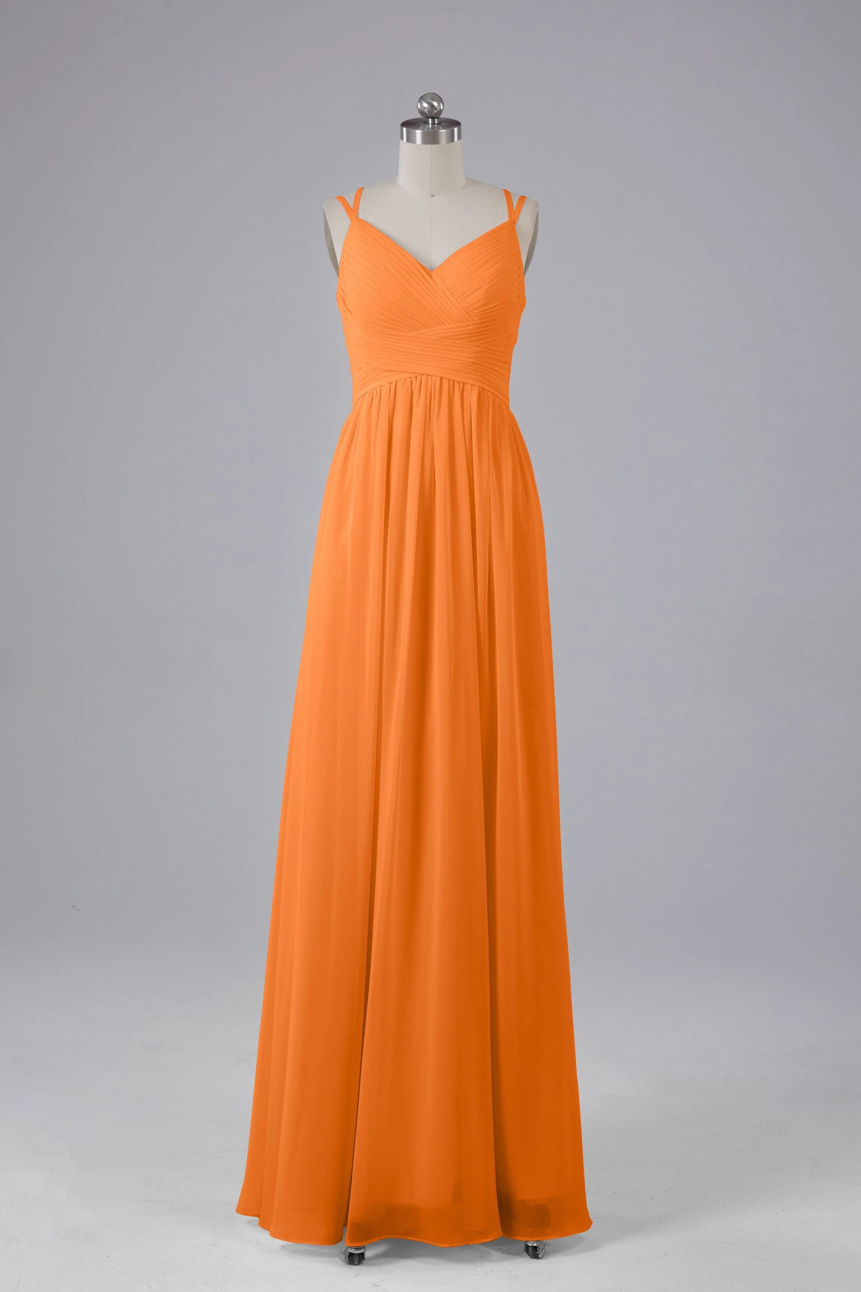V-Neck Spaghetti Straps Long Bridesmaid Dresses