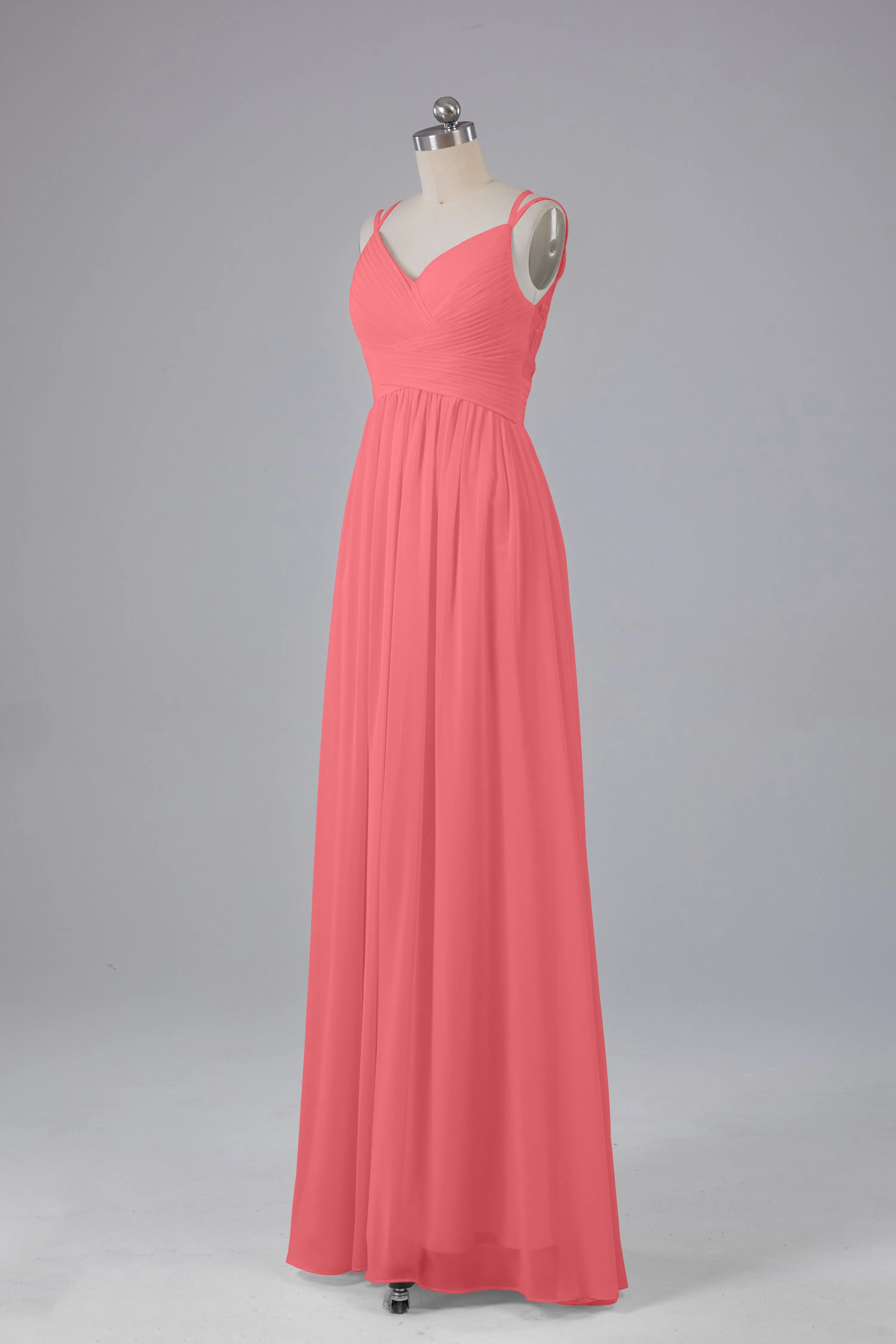 V-Neck Spaghetti Straps Long Bridesmaid Dresses