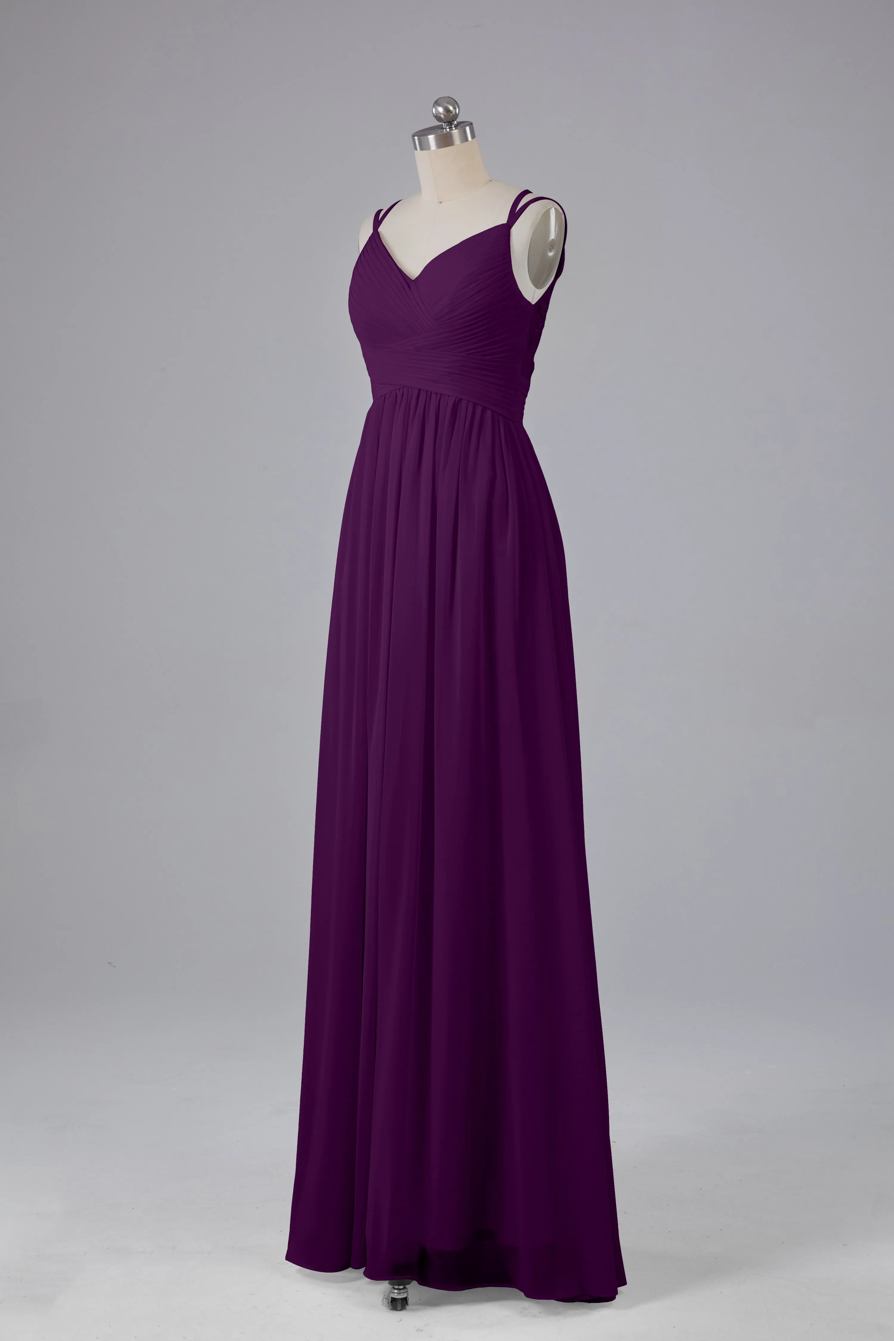V-Neck Spaghetti Straps Long Bridesmaid Dresses