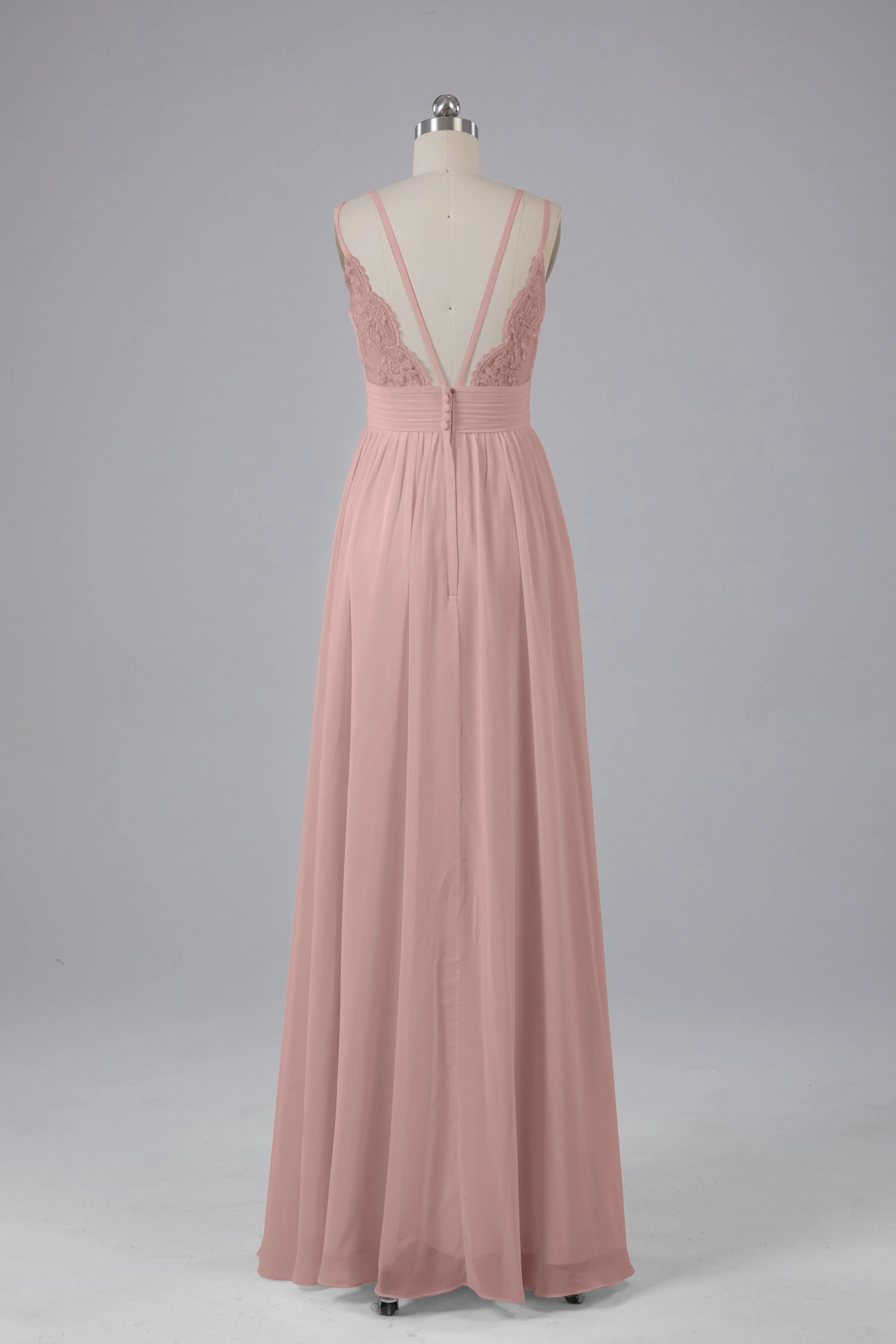 V-Neck Spaghetti Straps Long Bridesmaid Dresses
