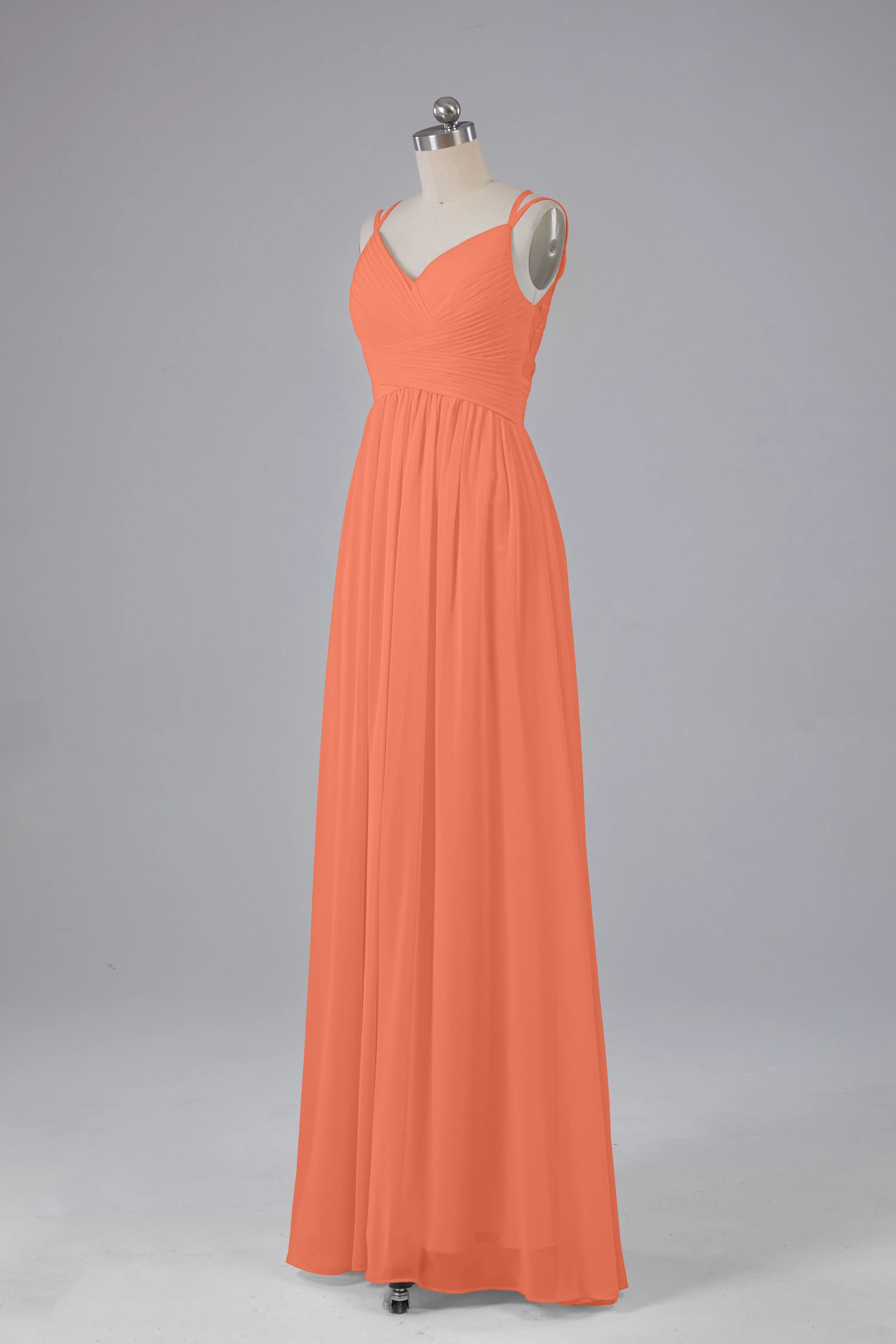 V-Neck Spaghetti Straps Long Bridesmaid Dresses