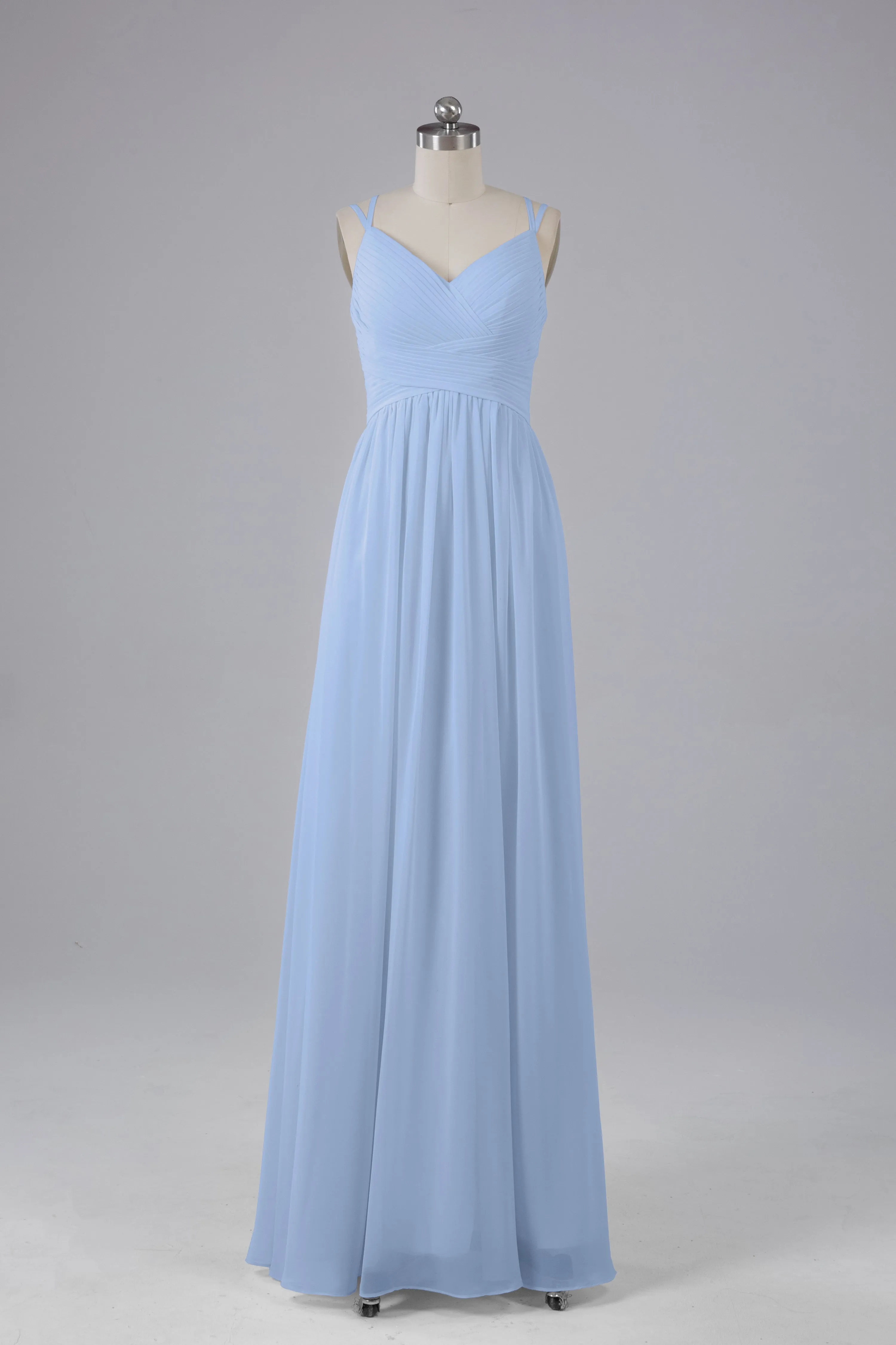 V-Neck Spaghetti Straps Long Bridesmaid Dresses