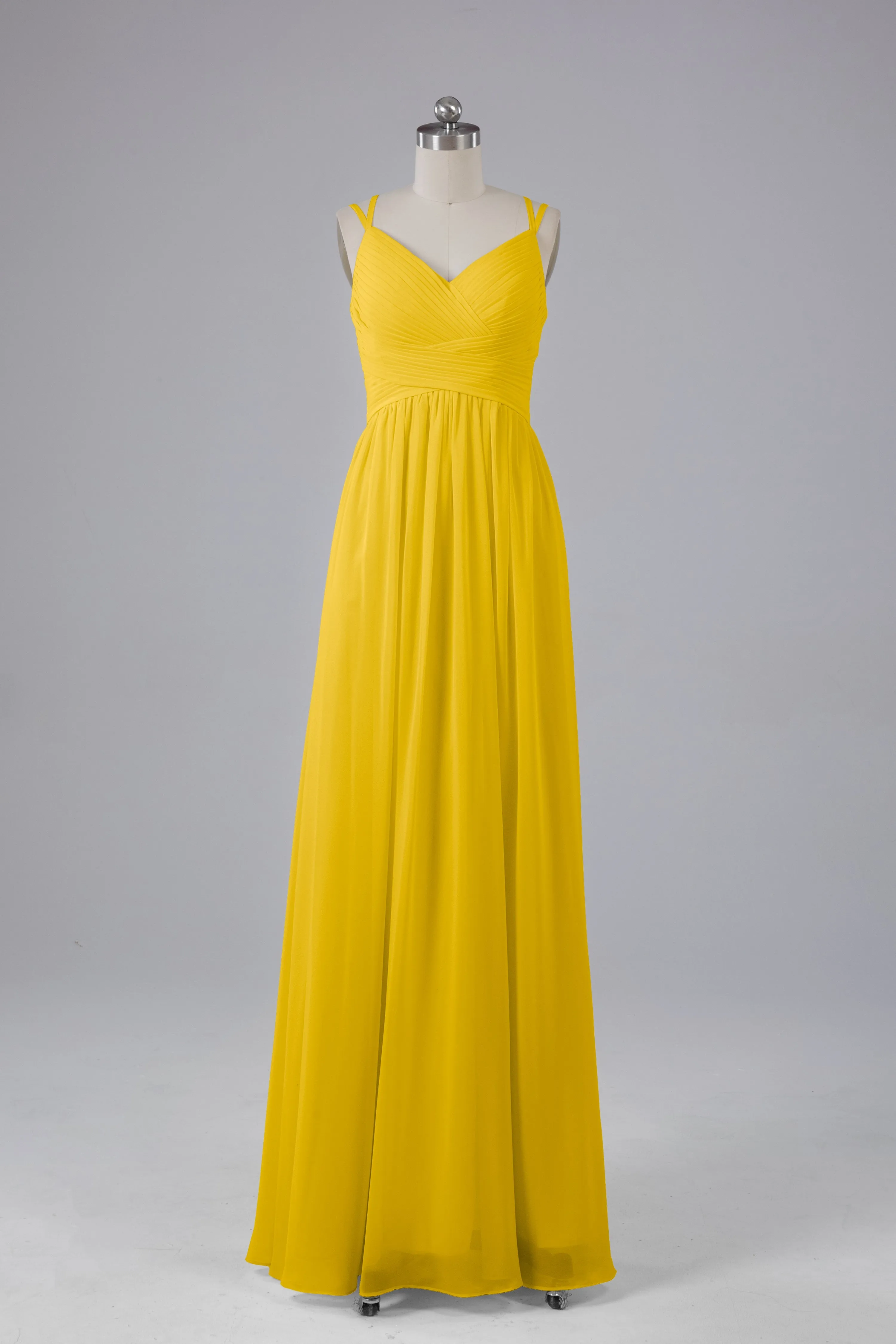 V-Neck Spaghetti Straps Long Bridesmaid Dresses