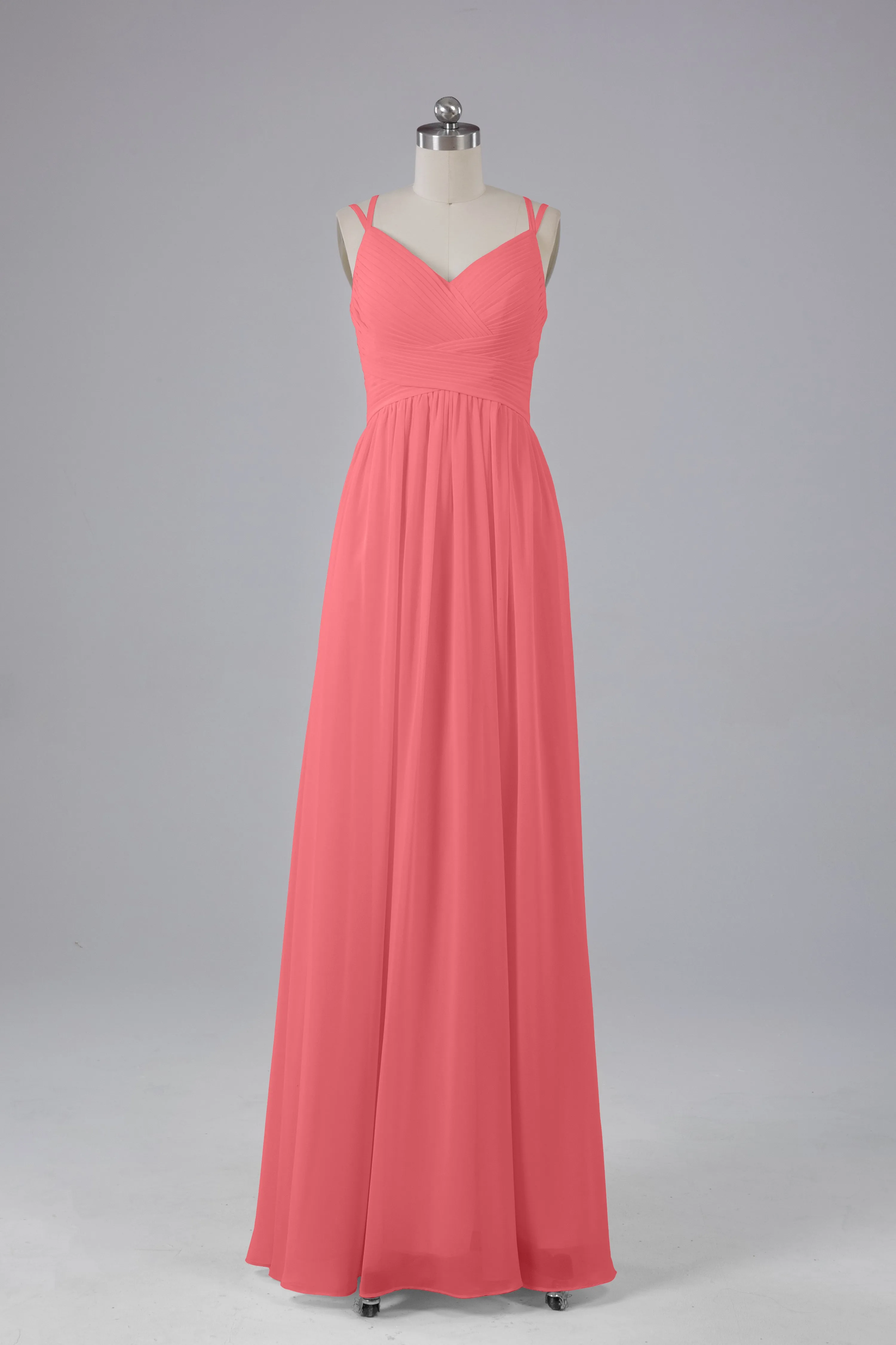 V-Neck Spaghetti Straps Long Bridesmaid Dresses