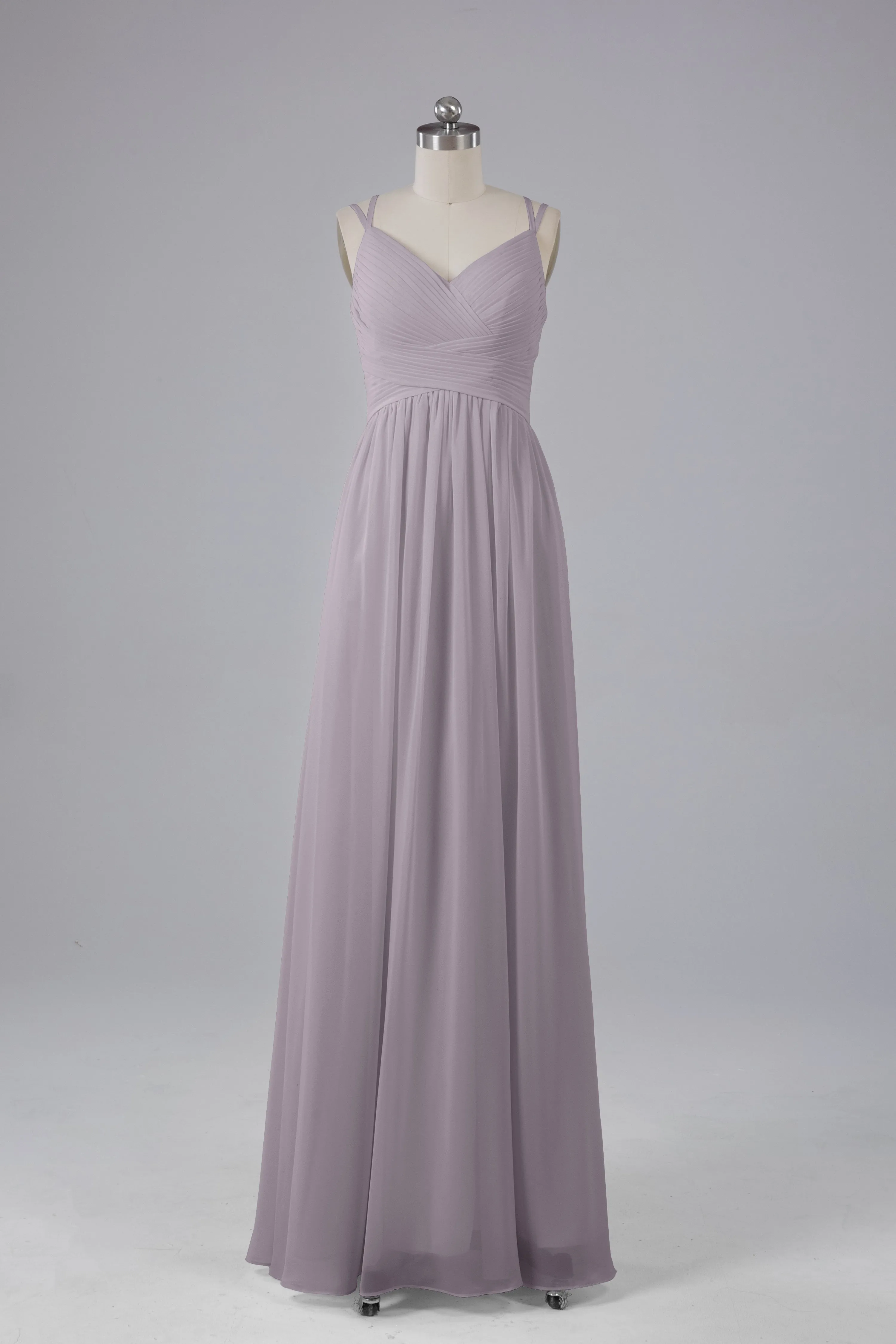 V-Neck Spaghetti Straps Long Bridesmaid Dresses