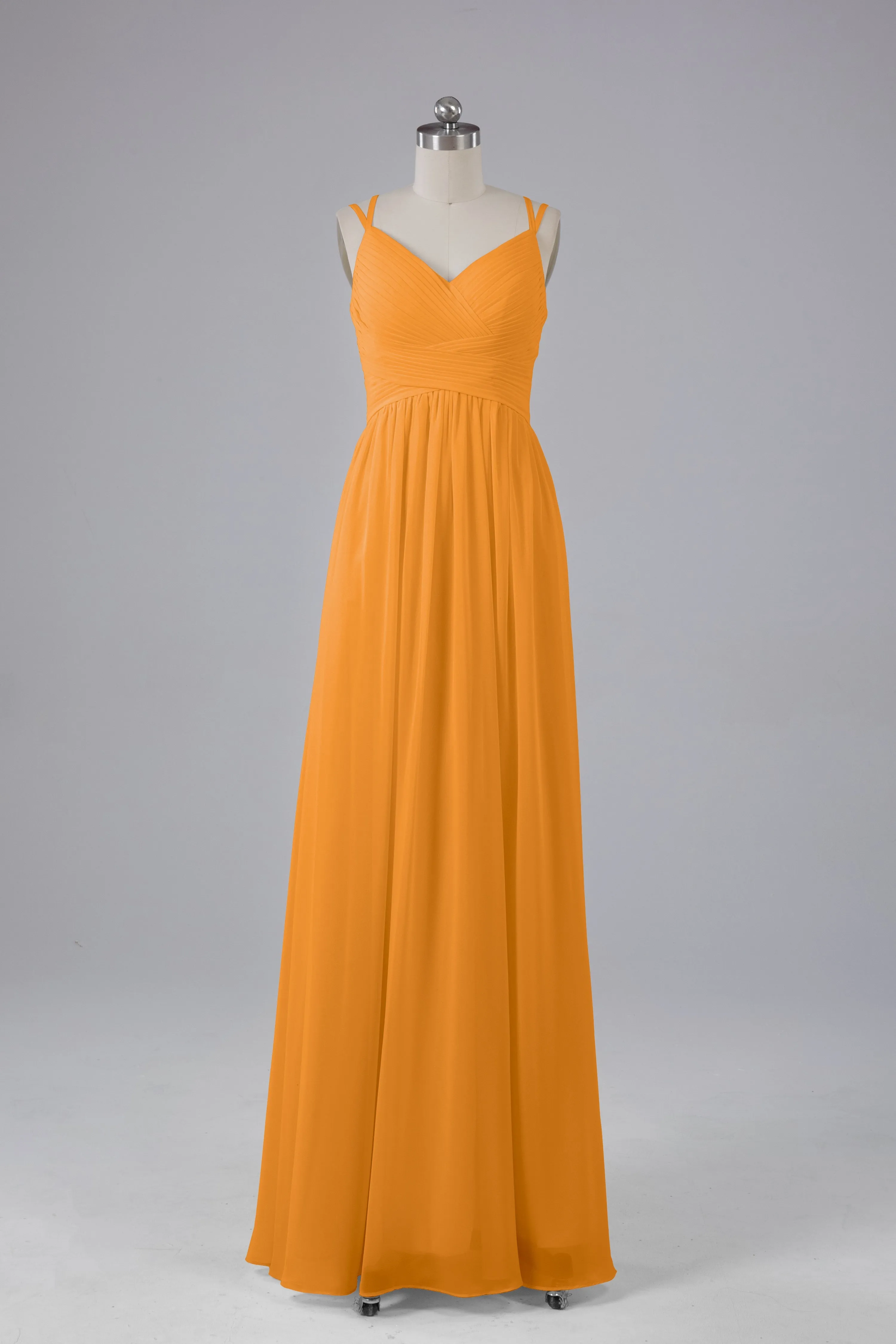 V-Neck Spaghetti Straps Long Bridesmaid Dresses