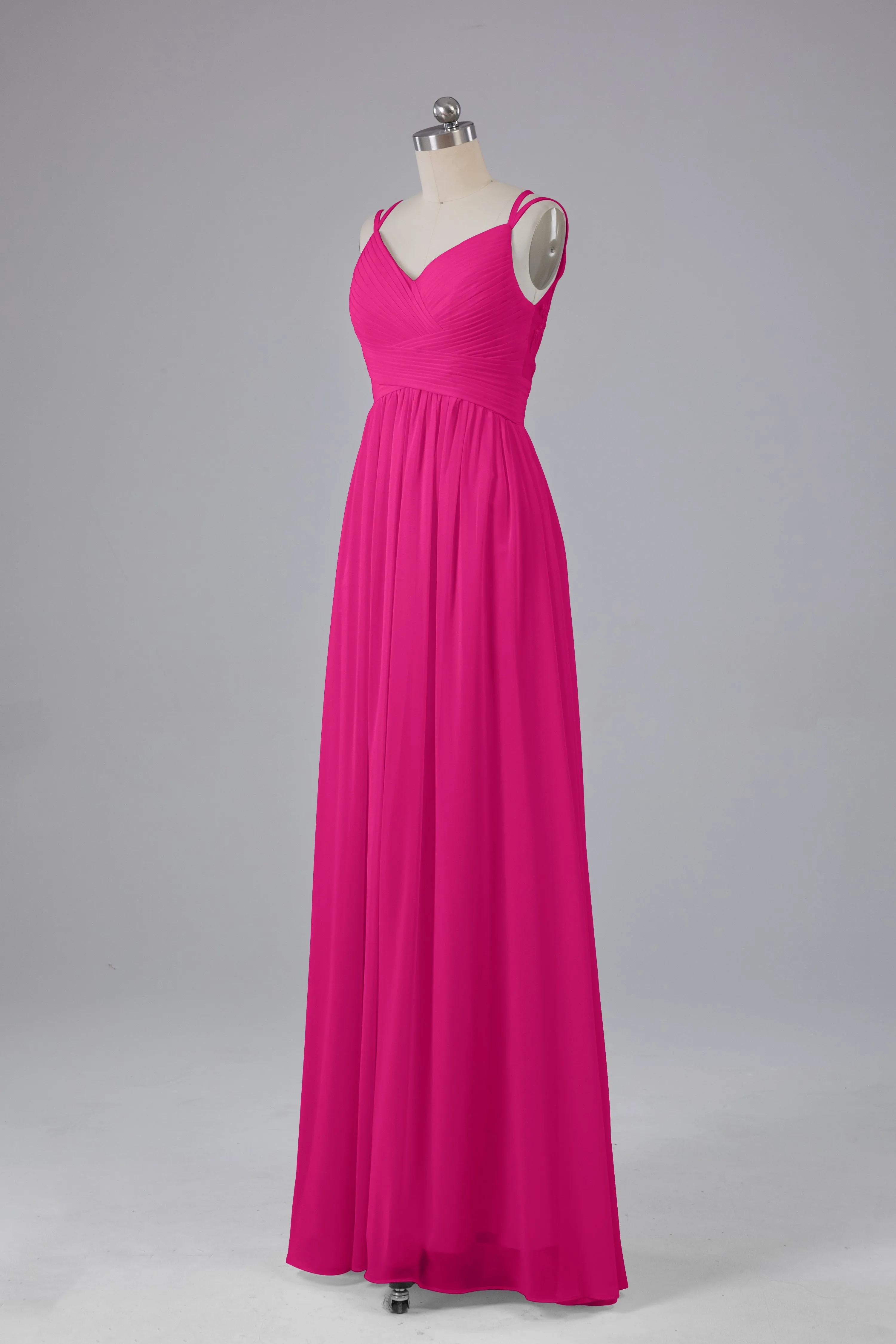 V-Neck Spaghetti Straps Long Bridesmaid Dresses