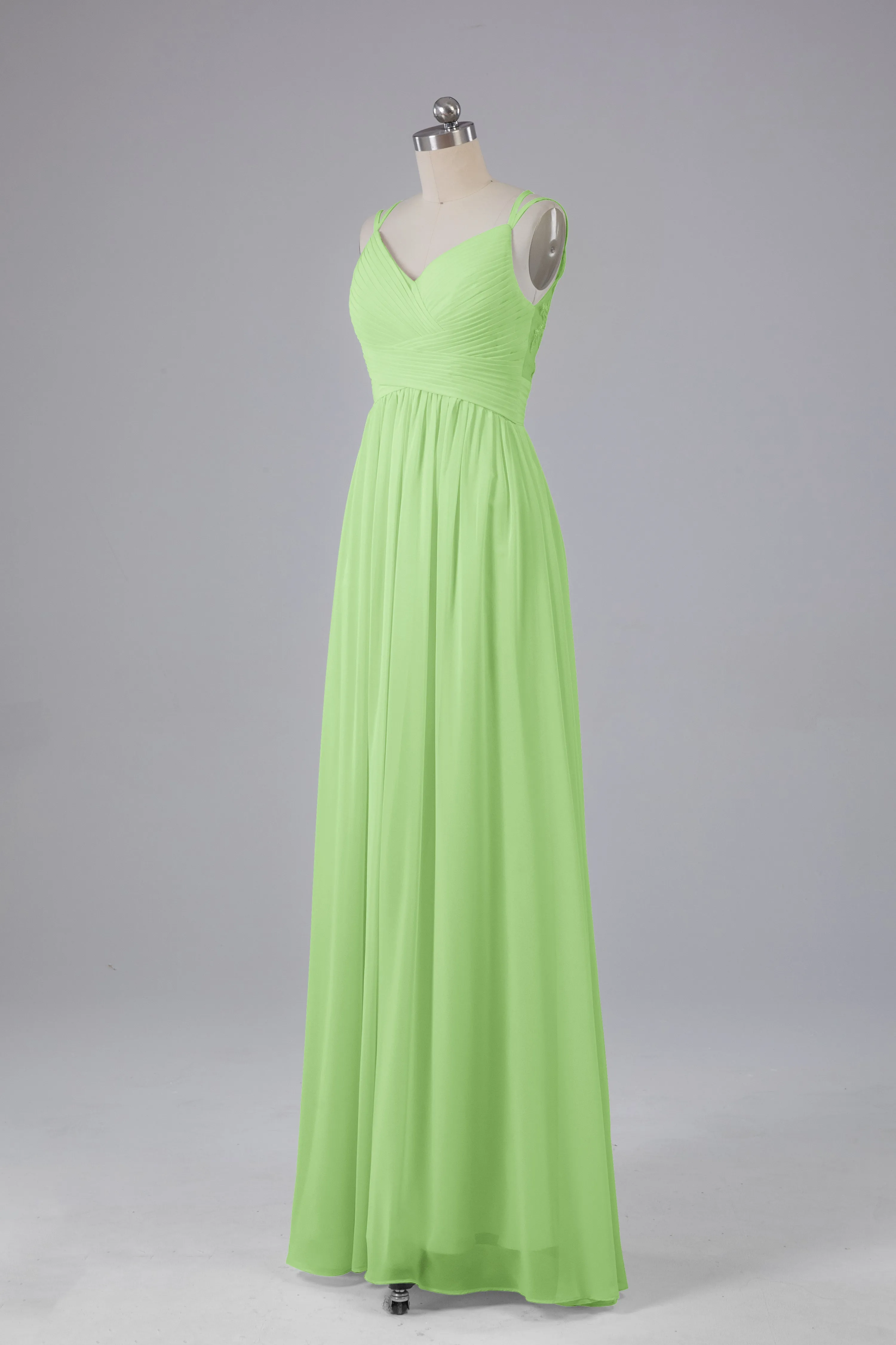 V-Neck Spaghetti Straps Long Bridesmaid Dresses