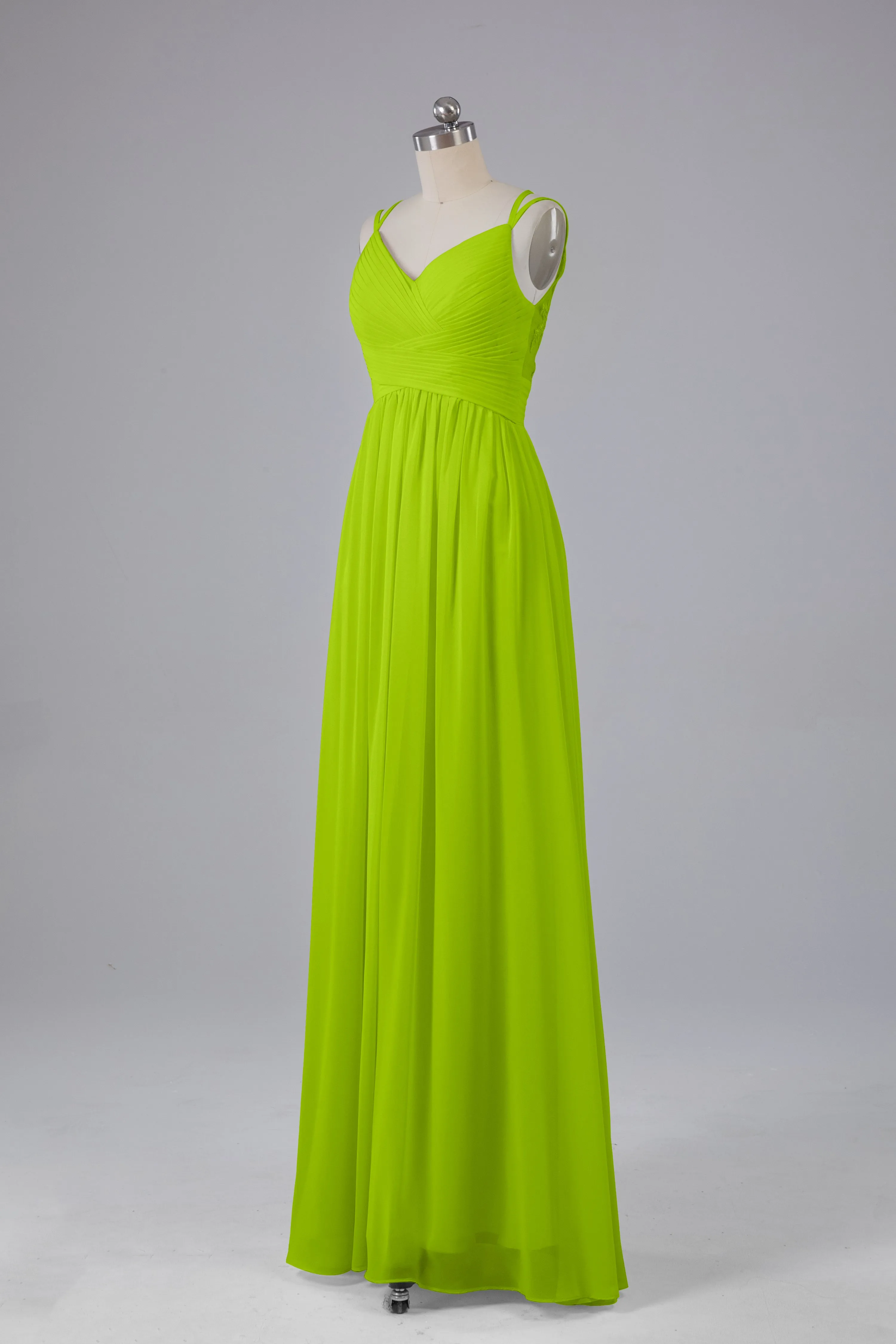 V-Neck Spaghetti Straps Long Bridesmaid Dresses