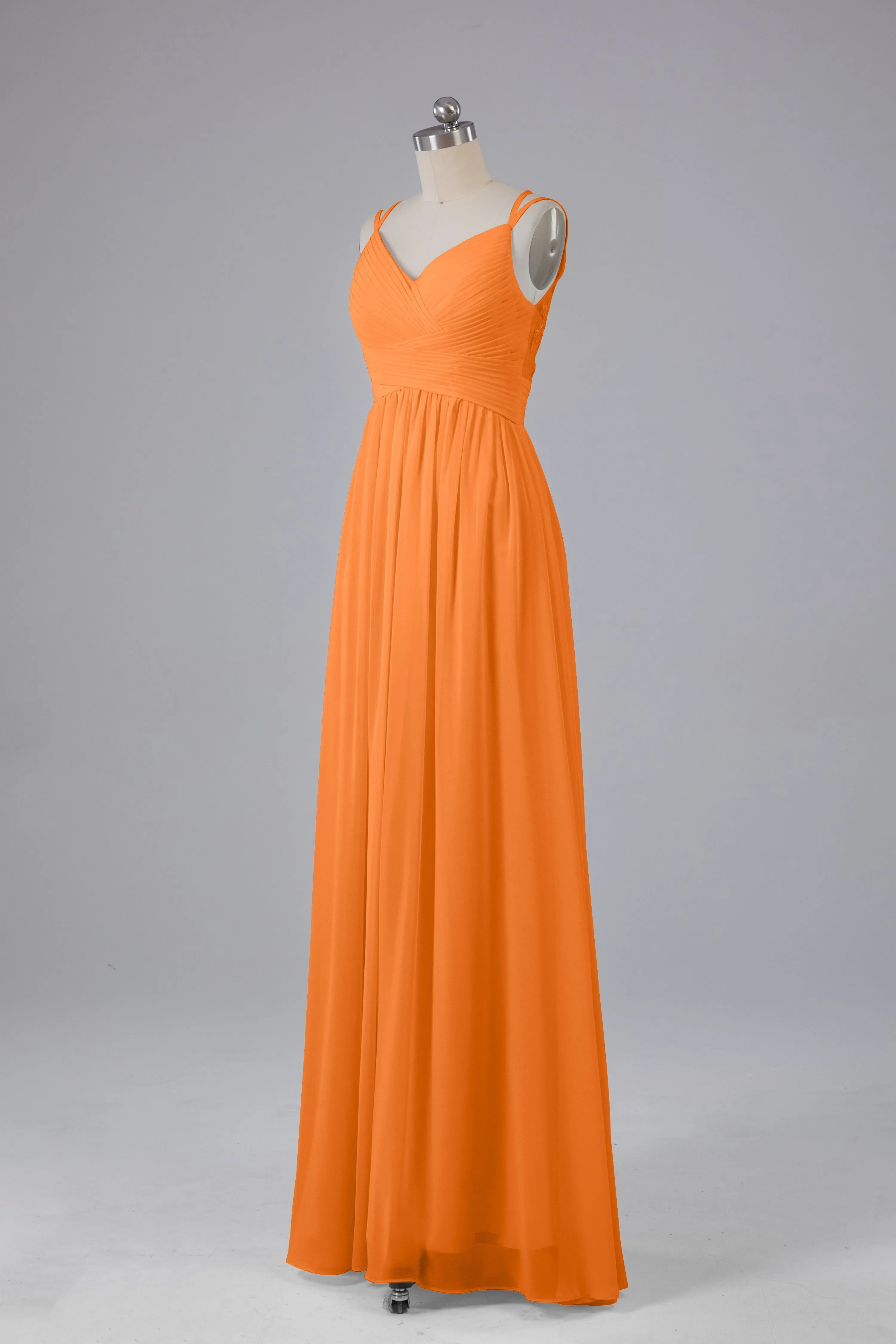 V-Neck Spaghetti Straps Long Bridesmaid Dresses