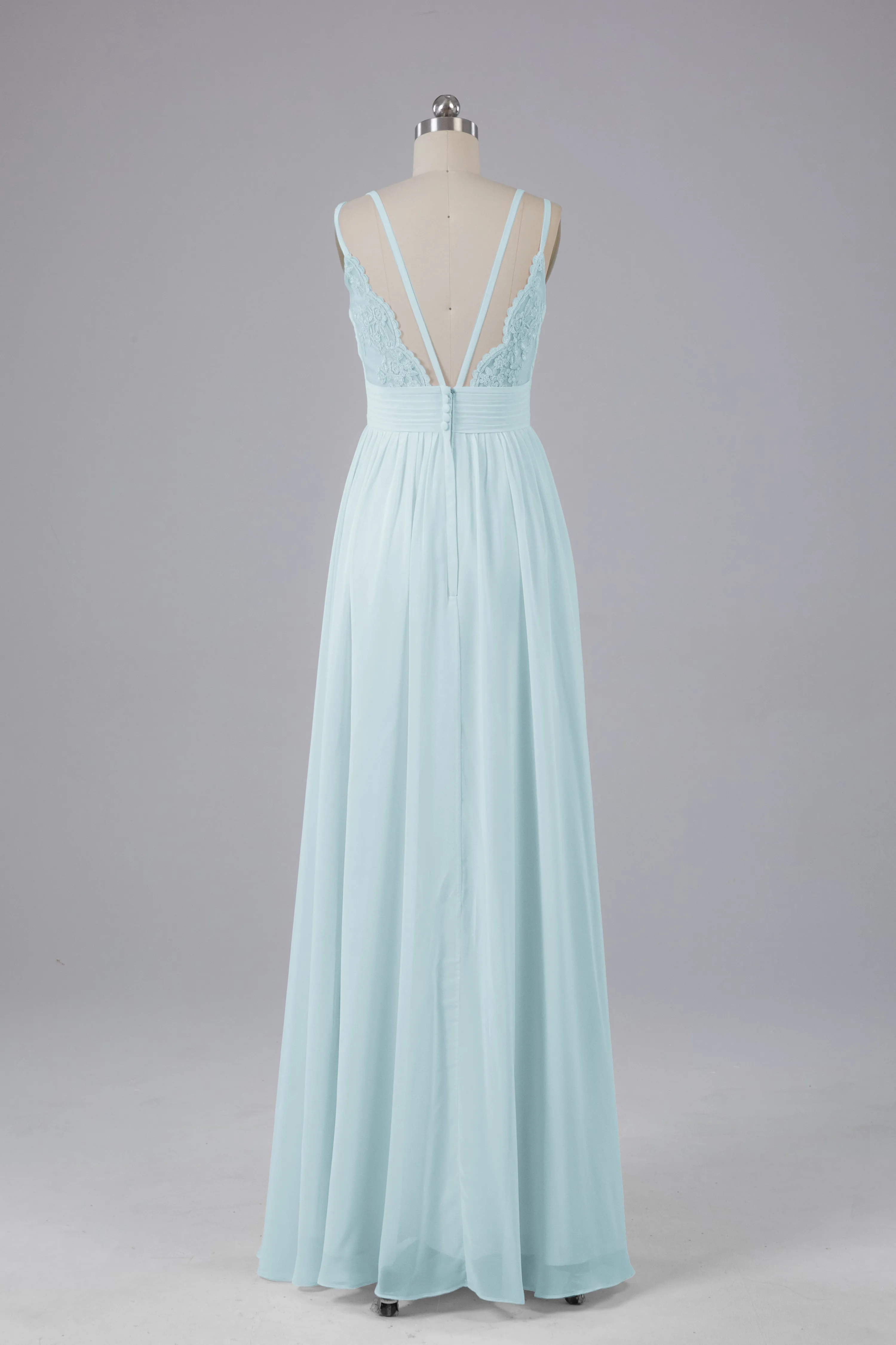 V-Neck Spaghetti Straps Long Bridesmaid Dresses
