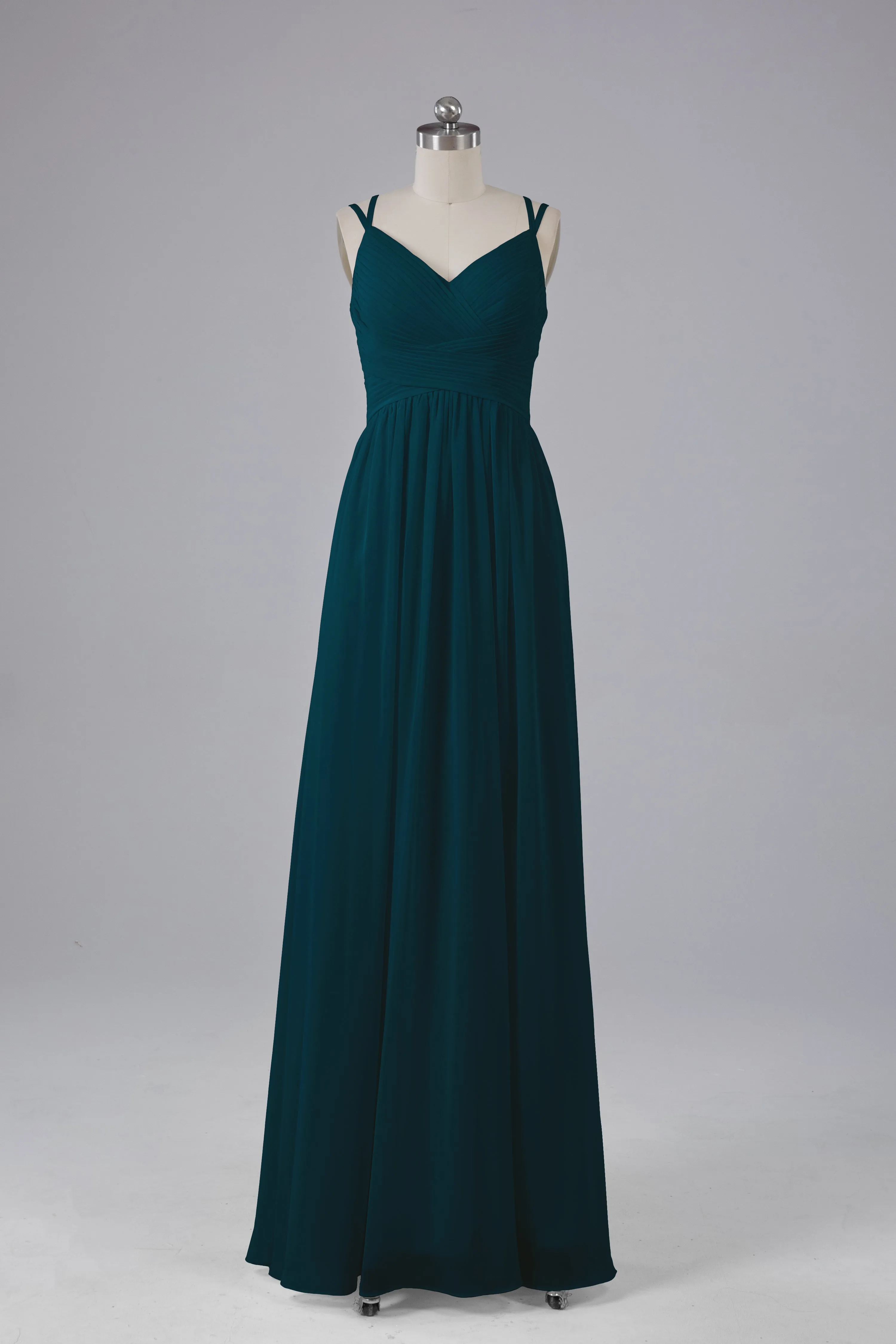 V-Neck Spaghetti Straps Long Bridesmaid Dresses
