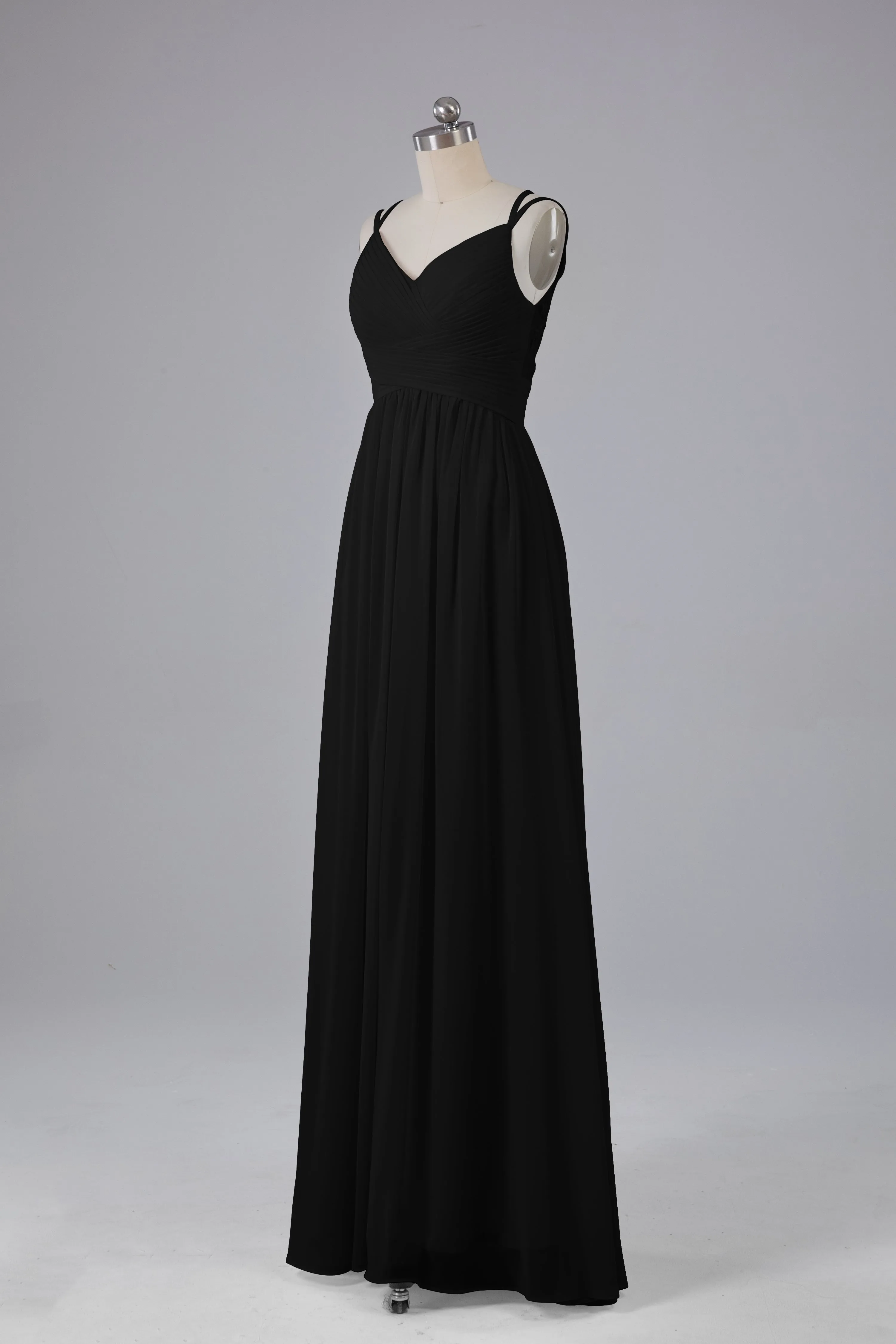 V-Neck Spaghetti Straps Long Bridesmaid Dresses