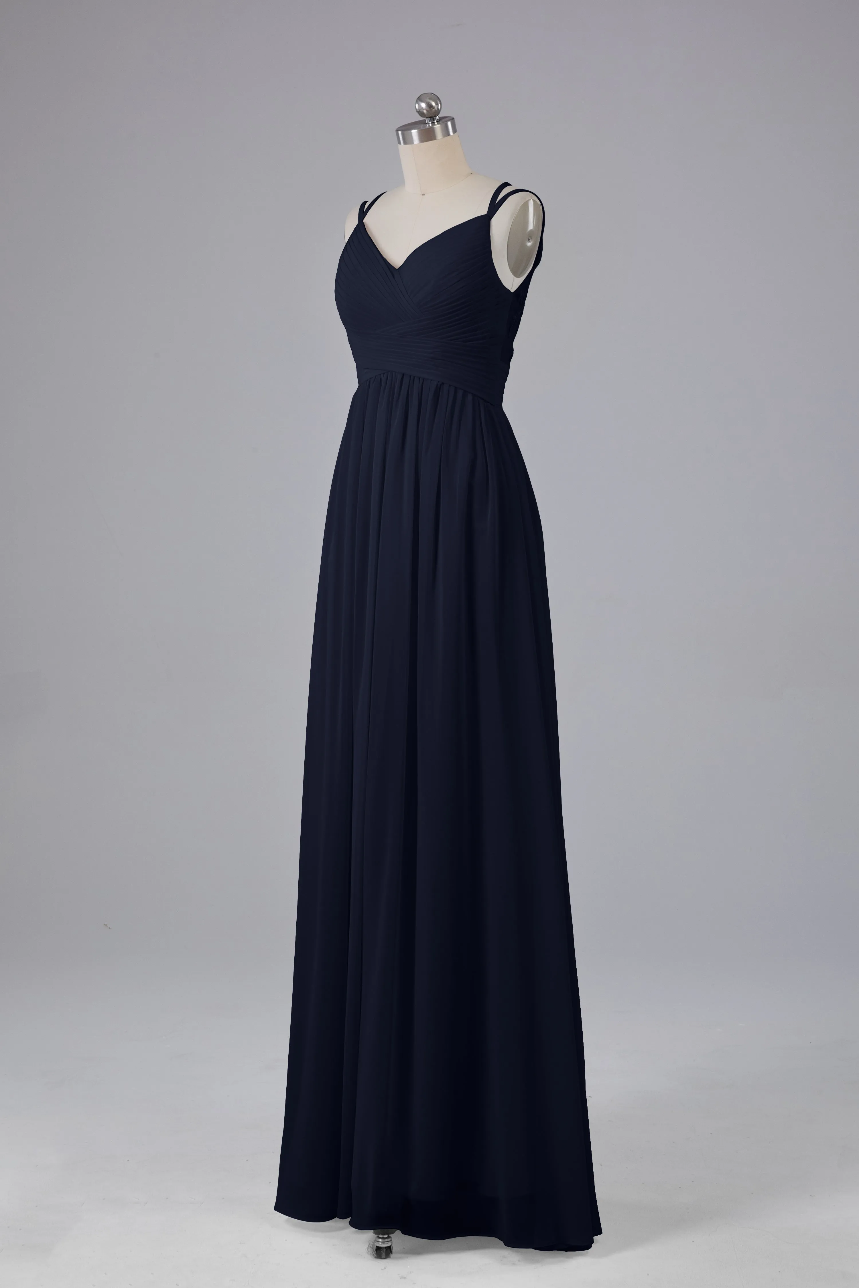 V-Neck Spaghetti Straps Long Bridesmaid Dresses