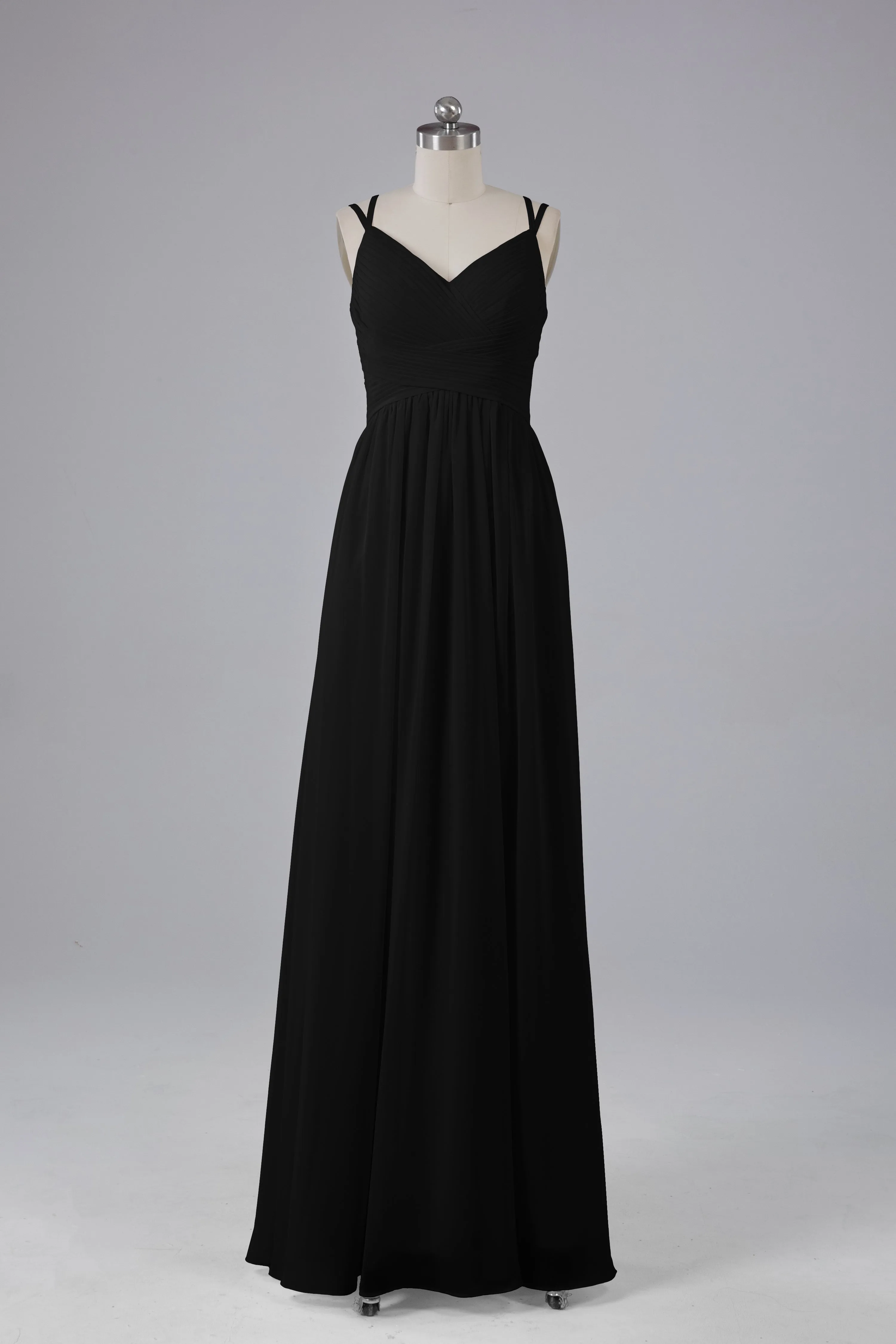 V-Neck Spaghetti Straps Long Bridesmaid Dresses