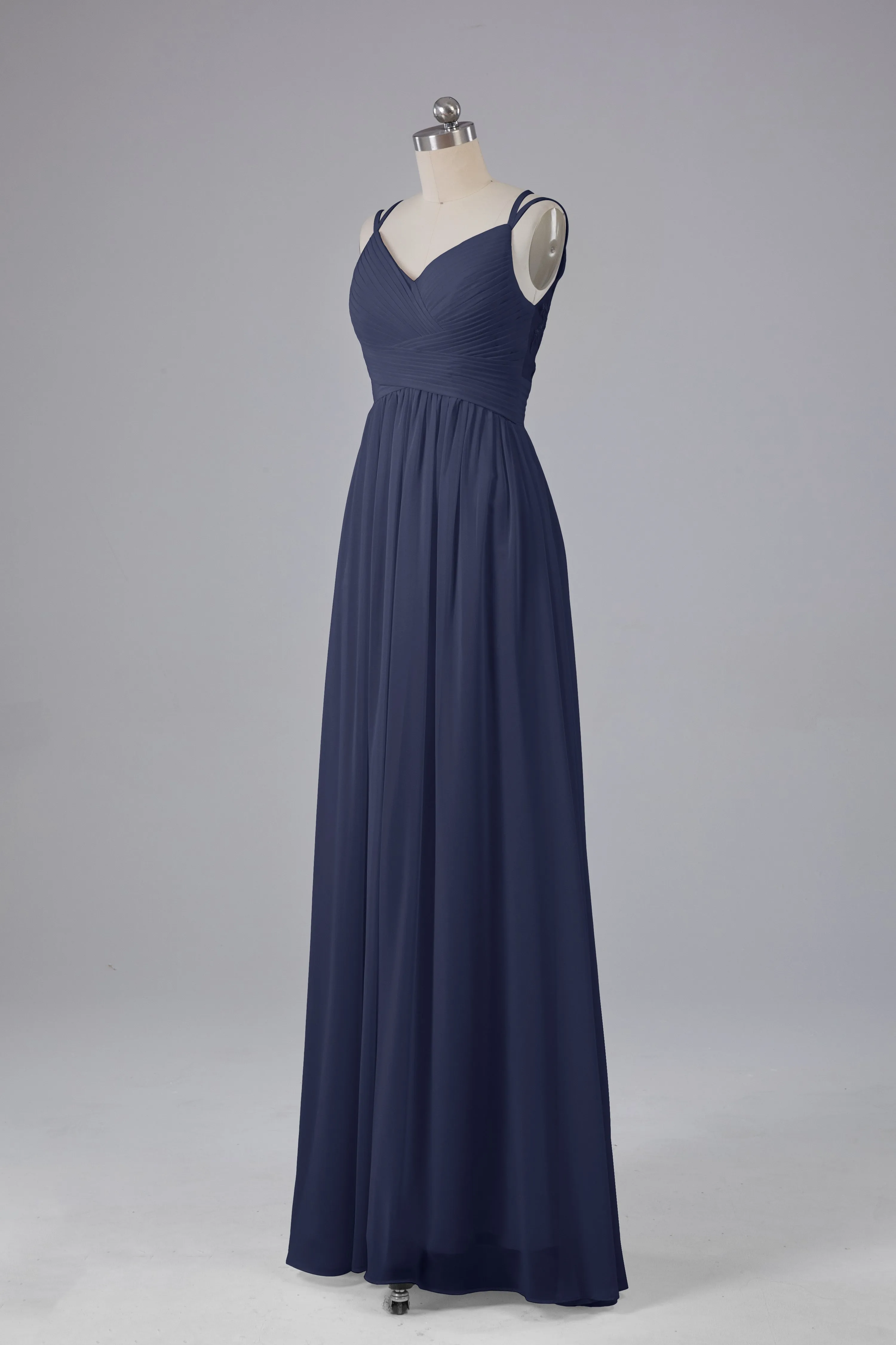 V-Neck Spaghetti Straps Long Bridesmaid Dresses