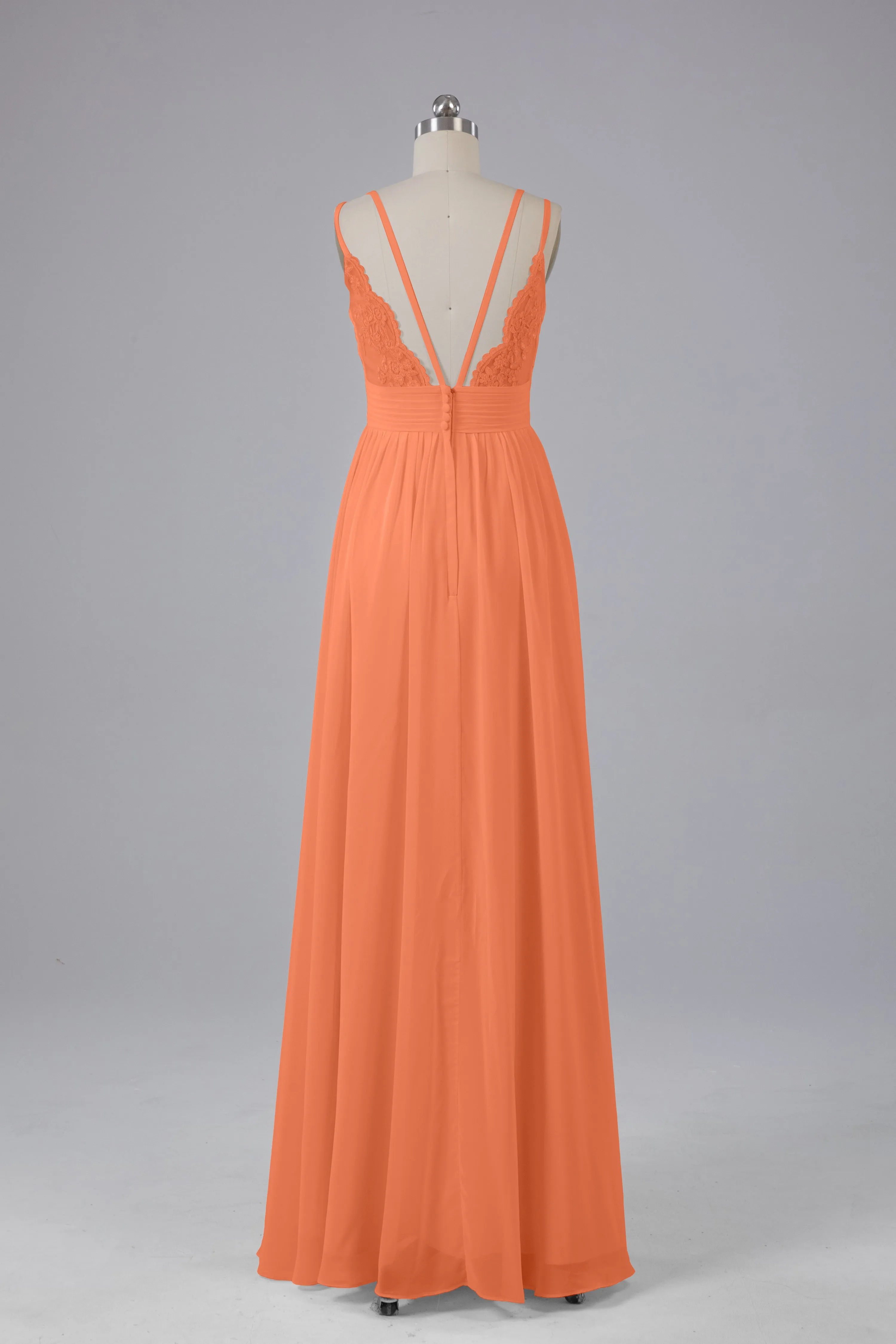 V-Neck Spaghetti Straps Long Bridesmaid Dresses