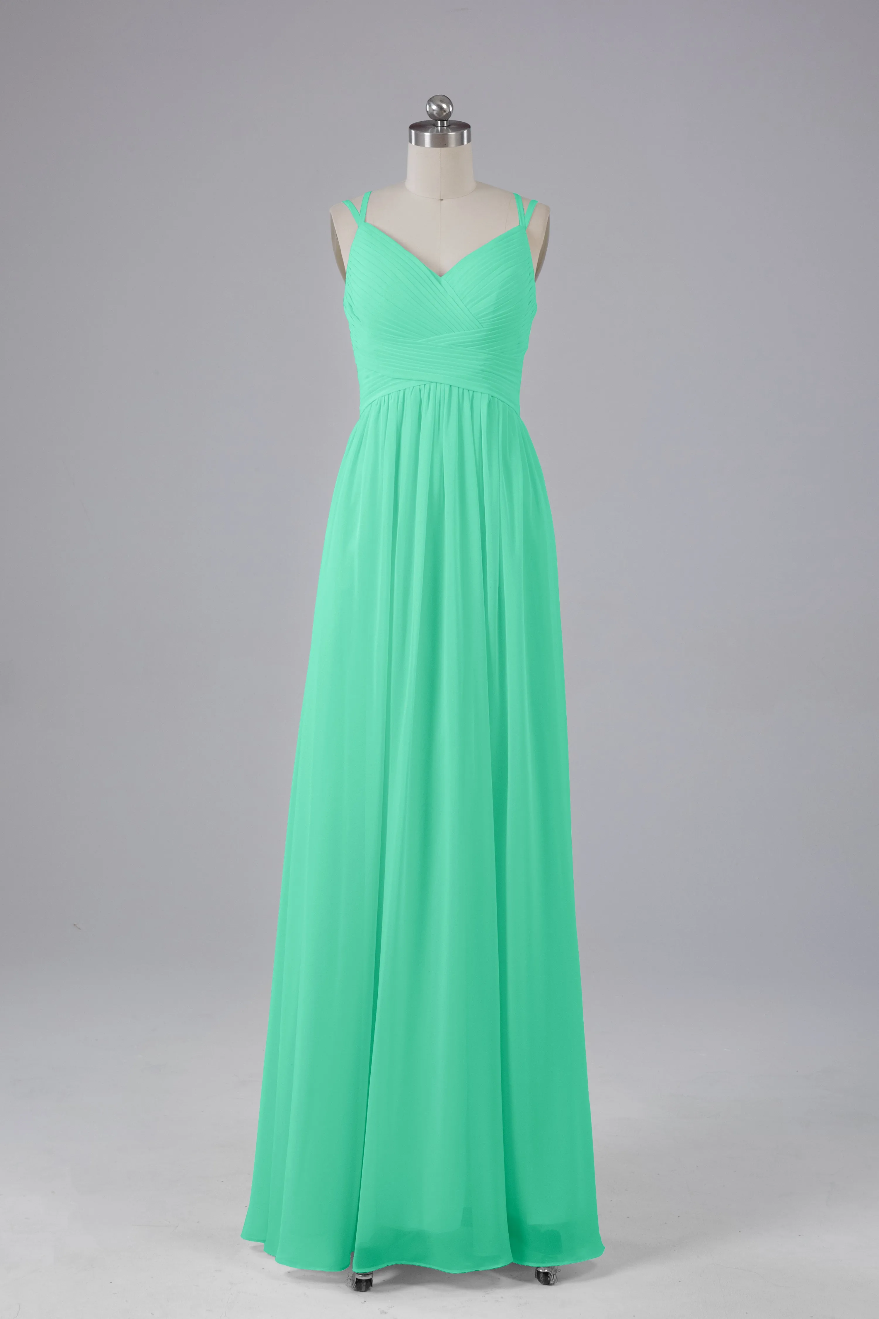 V-Neck Spaghetti Straps Long Bridesmaid Dresses