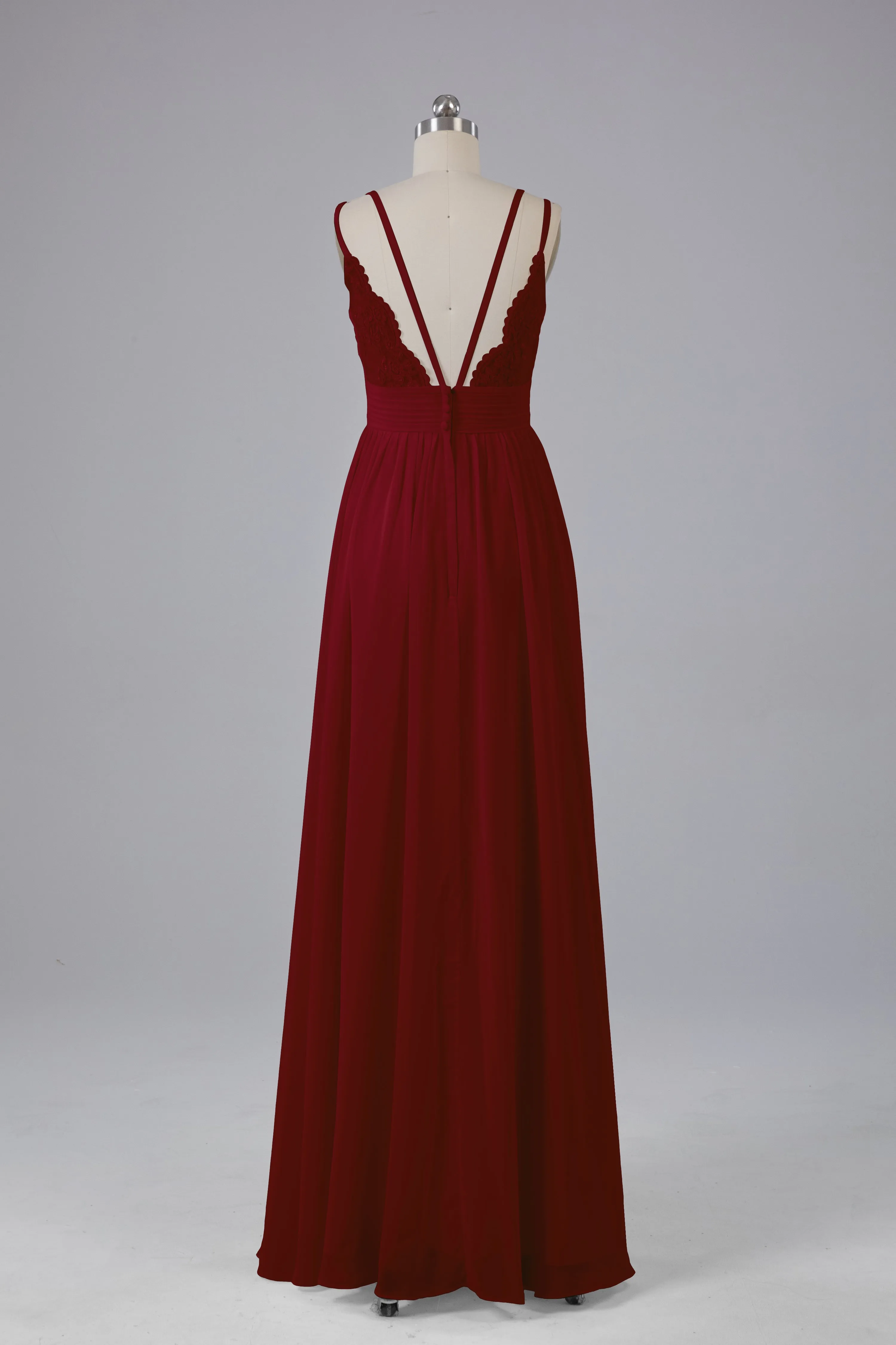 V-Neck Spaghetti Straps Long Bridesmaid Dresses