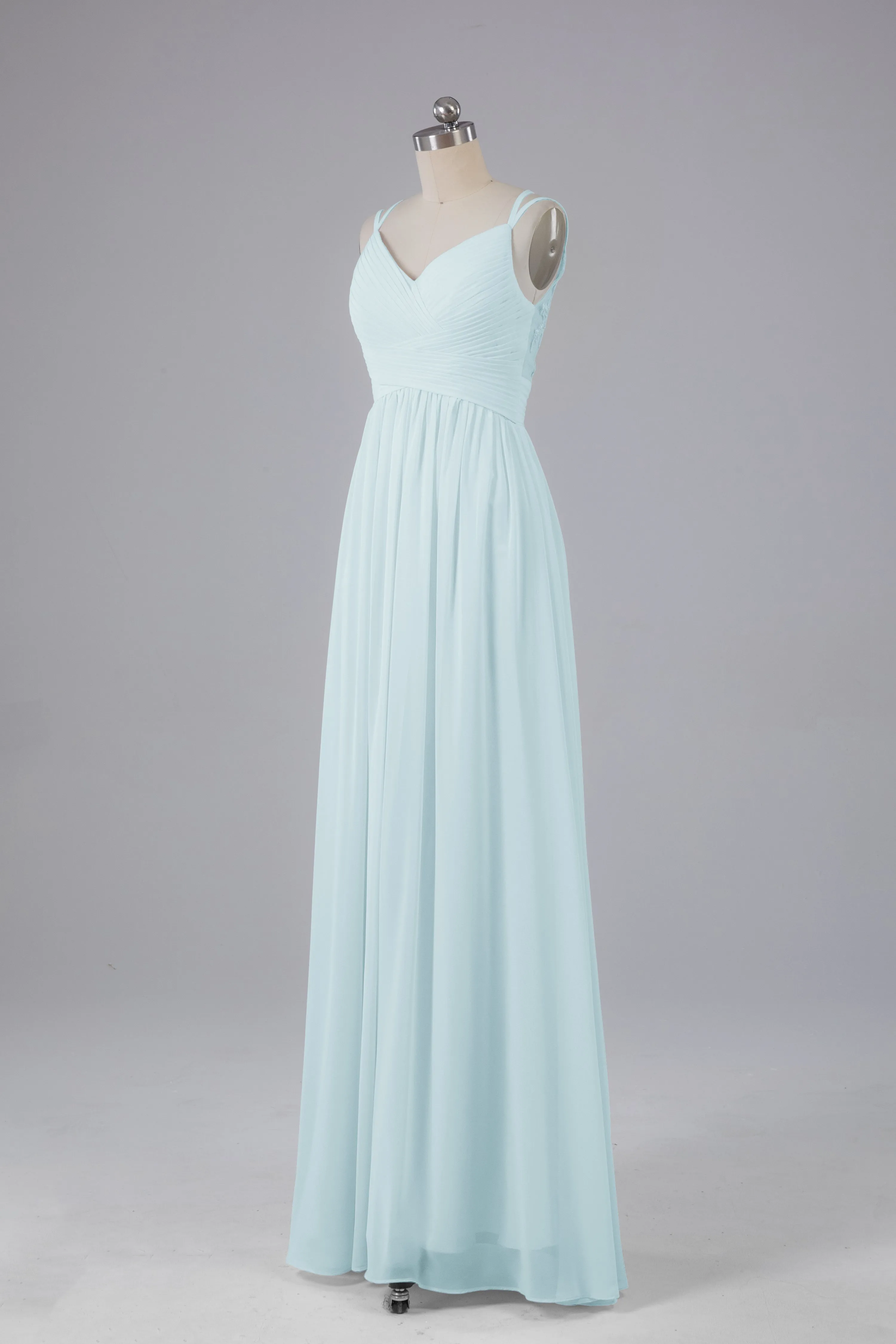 V-Neck Spaghetti Straps Long Bridesmaid Dresses
