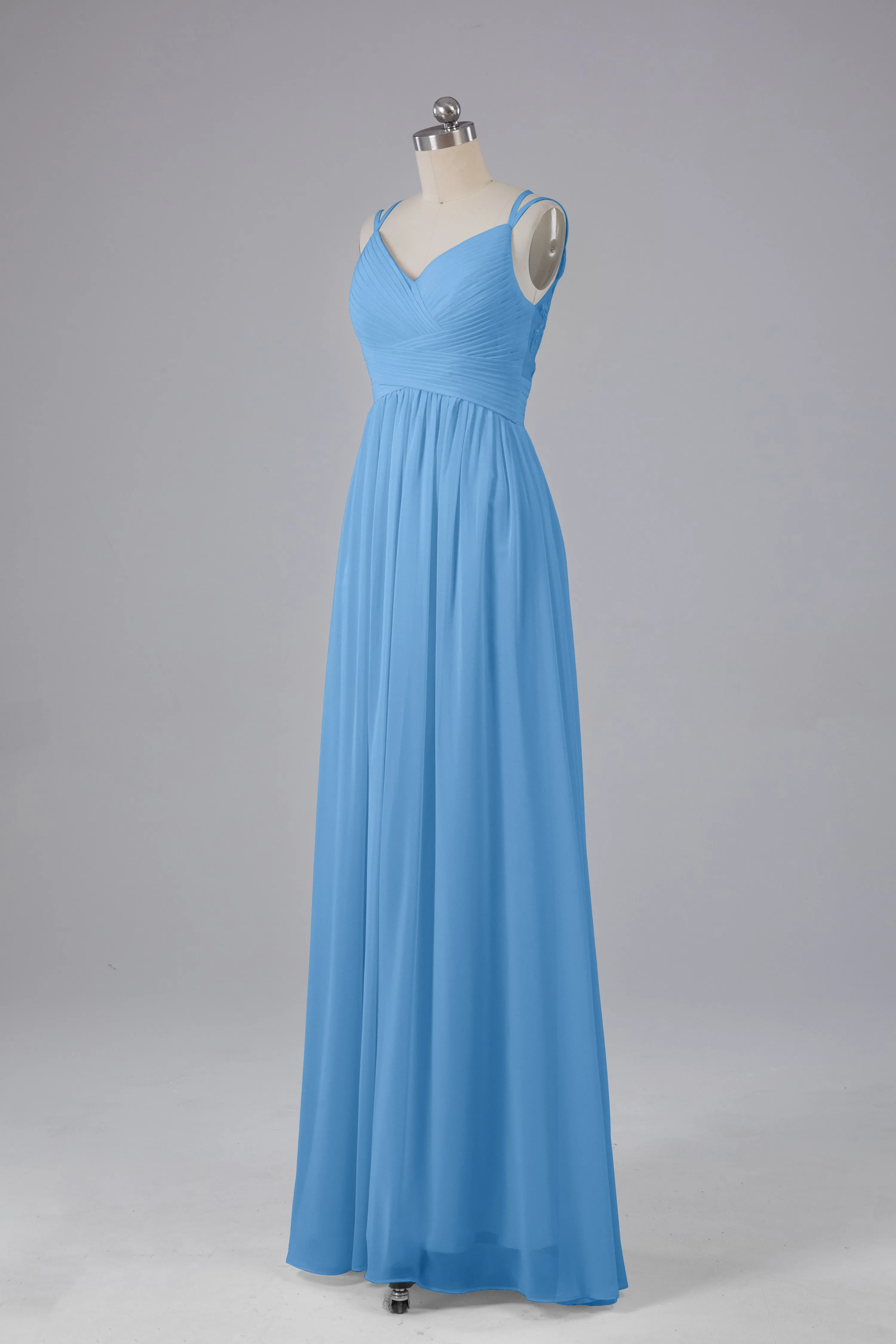 V-Neck Spaghetti Straps Long Bridesmaid Dresses