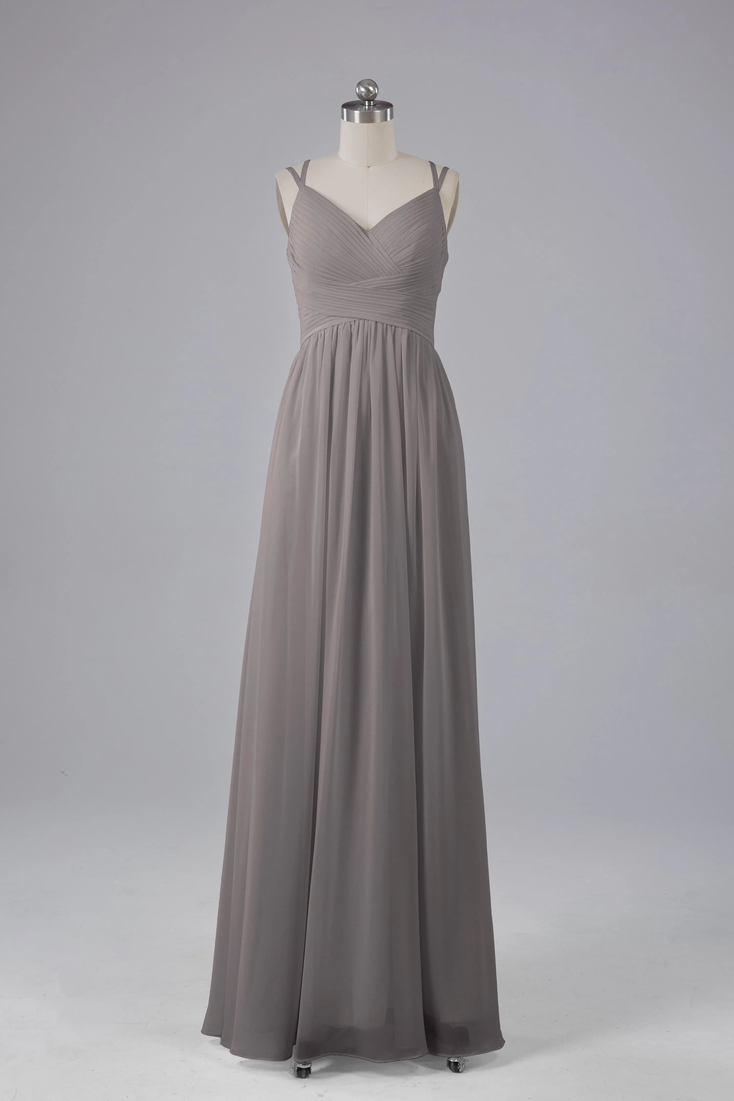V-Neck Spaghetti Straps Long Bridesmaid Dresses