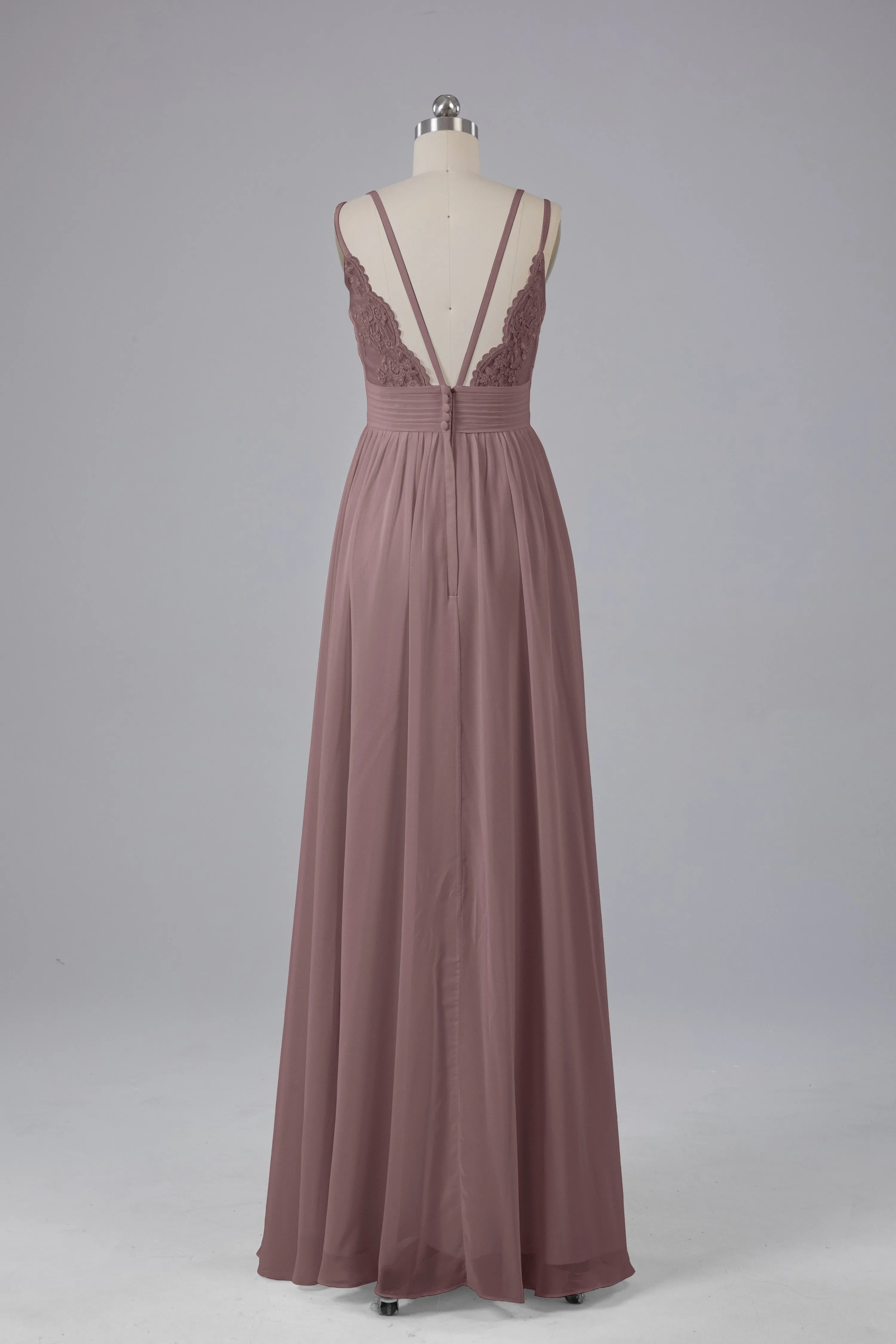 V-Neck Spaghetti Straps Long Bridesmaid Dresses