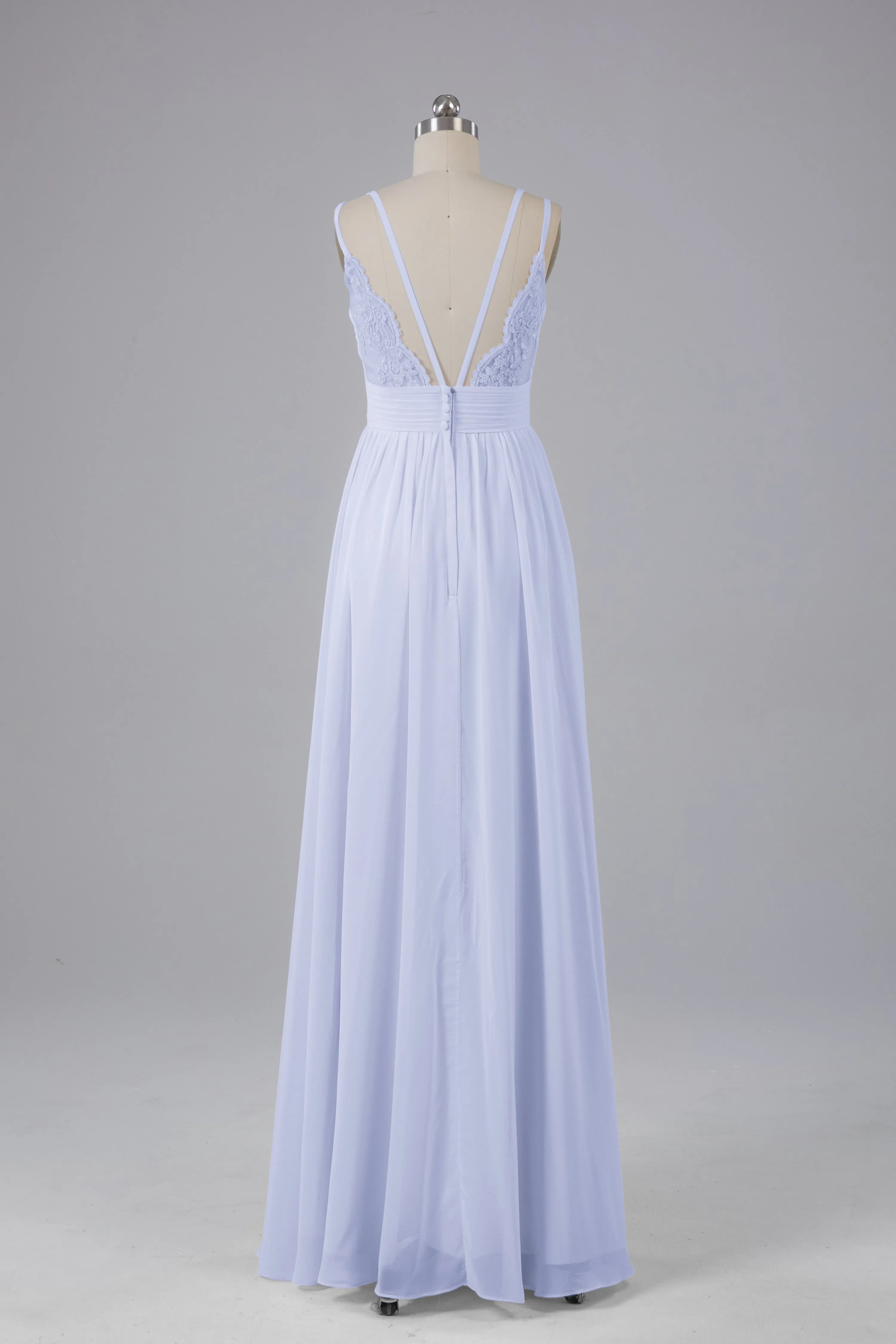 V-Neck Spaghetti Straps Long Bridesmaid Dresses