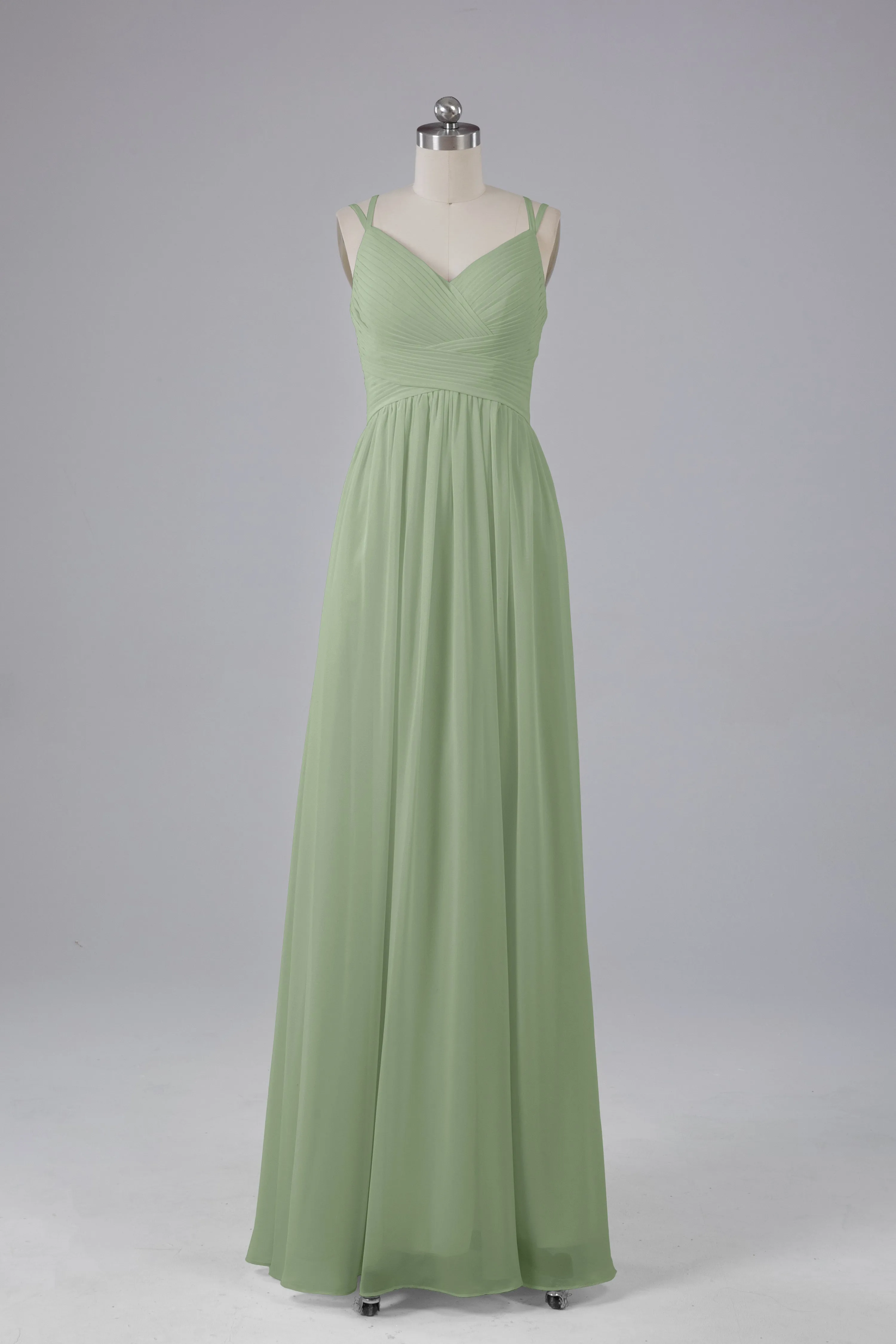 V-Neck Spaghetti Straps Long Bridesmaid Dresses