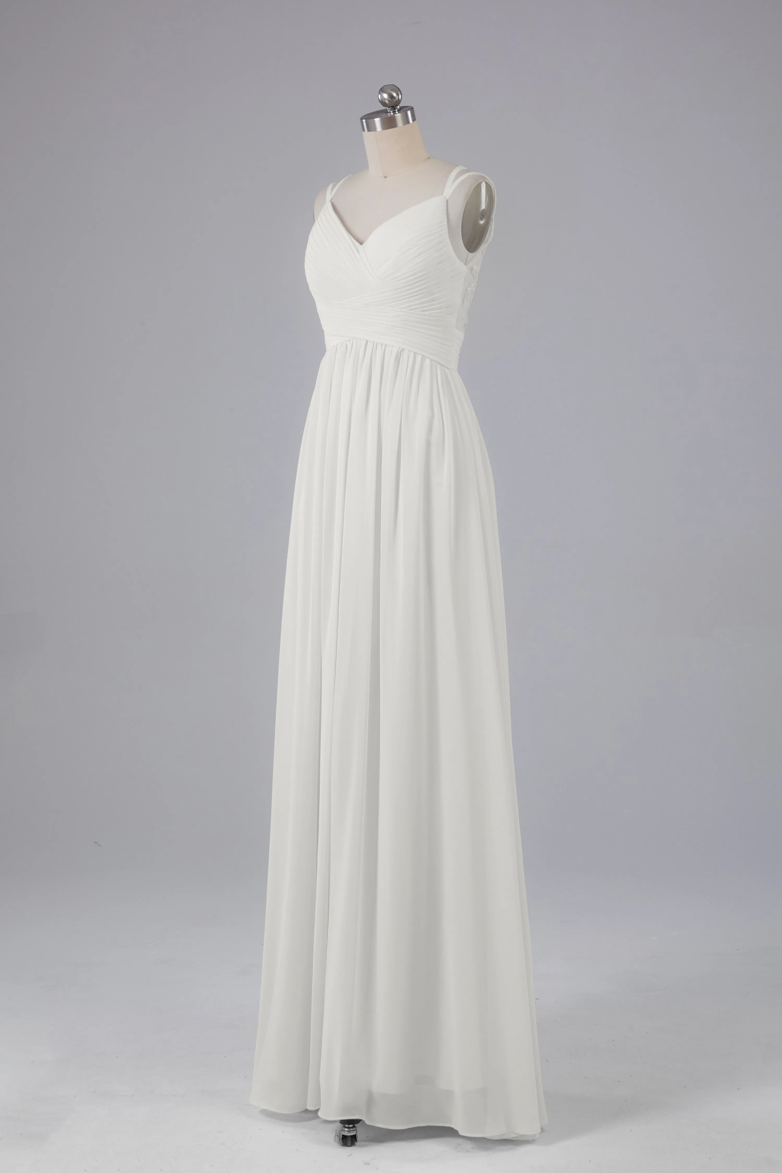 V-Neck Spaghetti Straps Long Bridesmaid Dresses
