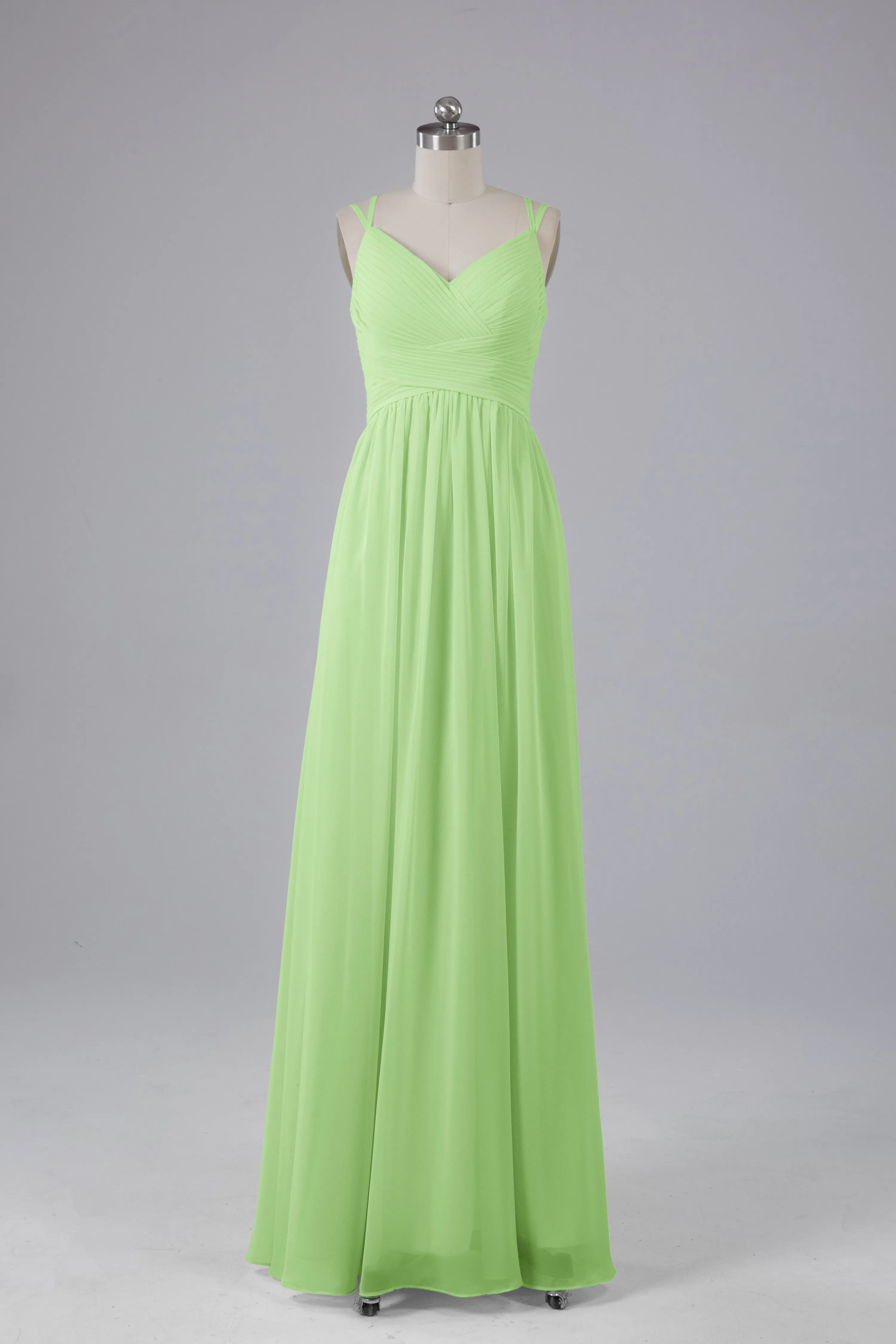 V-Neck Spaghetti Straps Long Bridesmaid Dresses