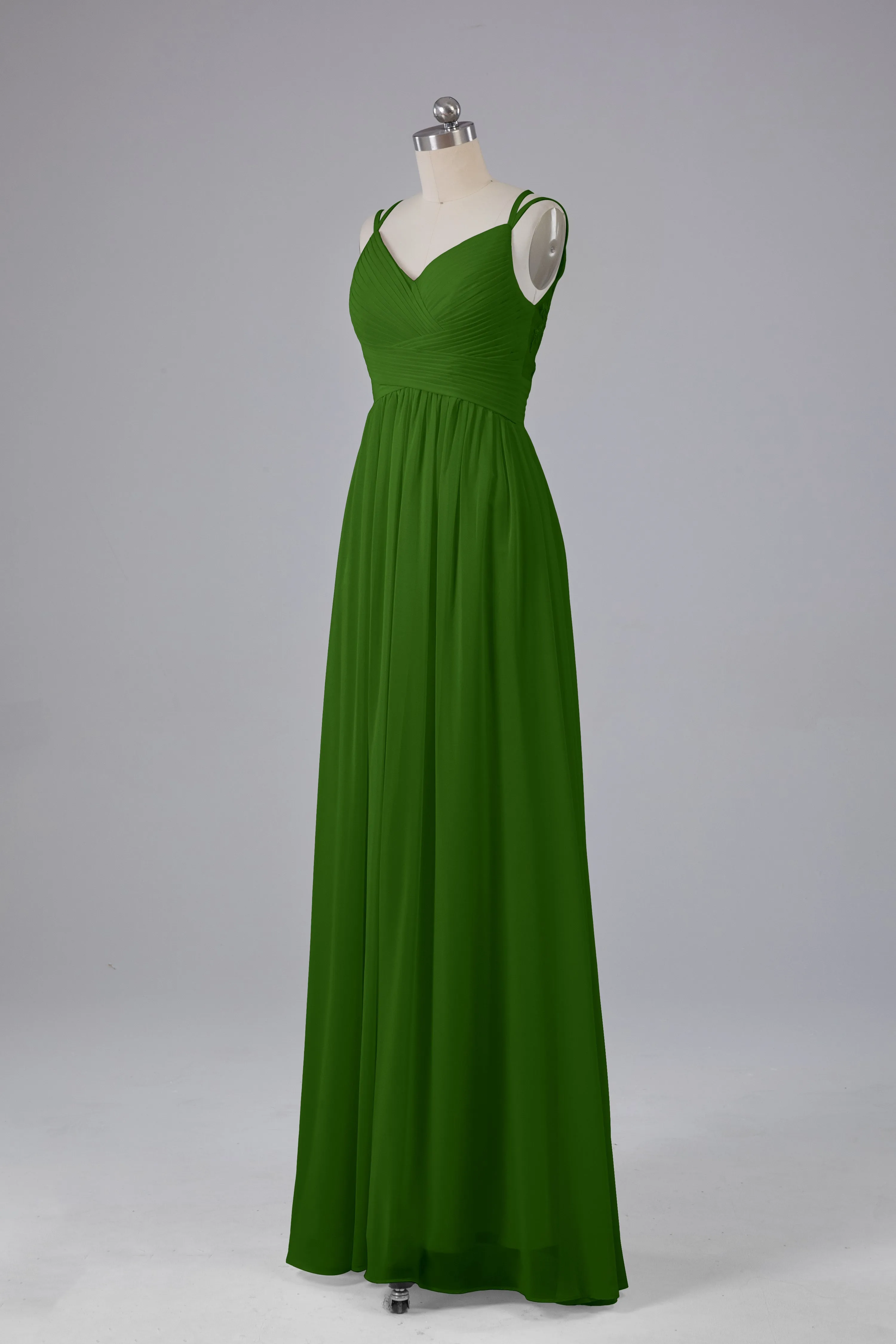 V-Neck Spaghetti Straps Long Bridesmaid Dresses