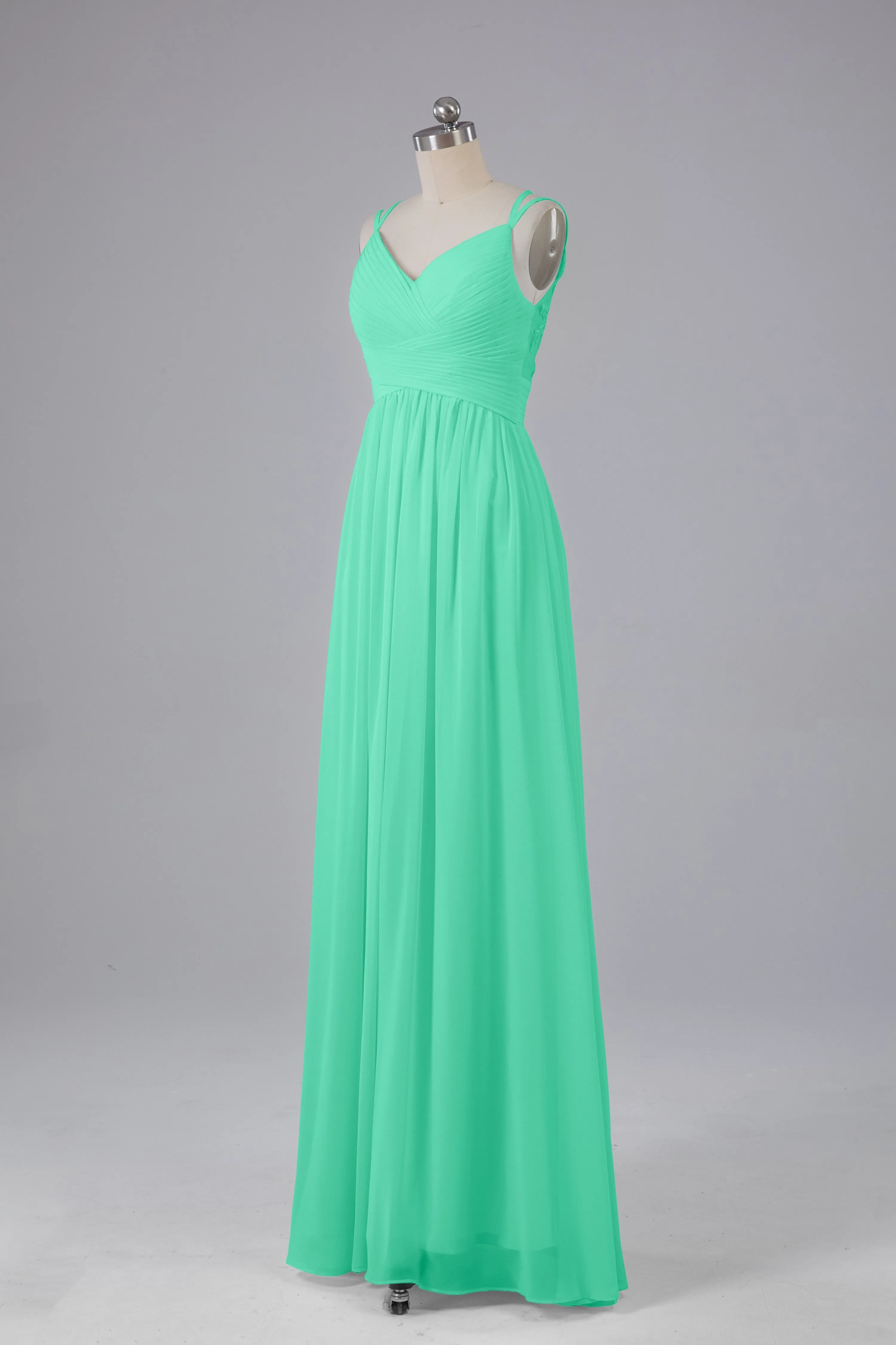 V-Neck Spaghetti Straps Long Bridesmaid Dresses