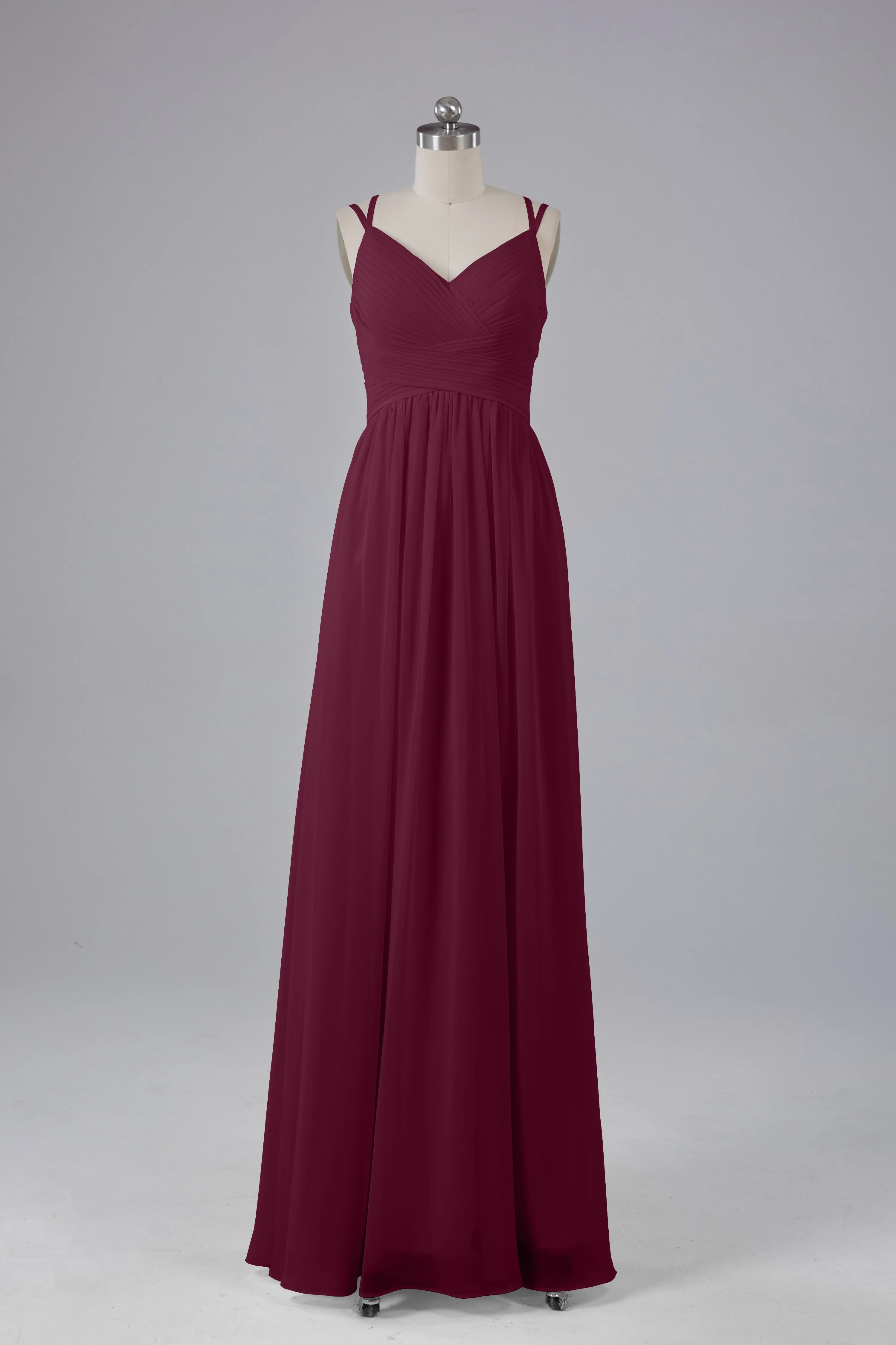 V-Neck Spaghetti Straps Long Bridesmaid Dresses