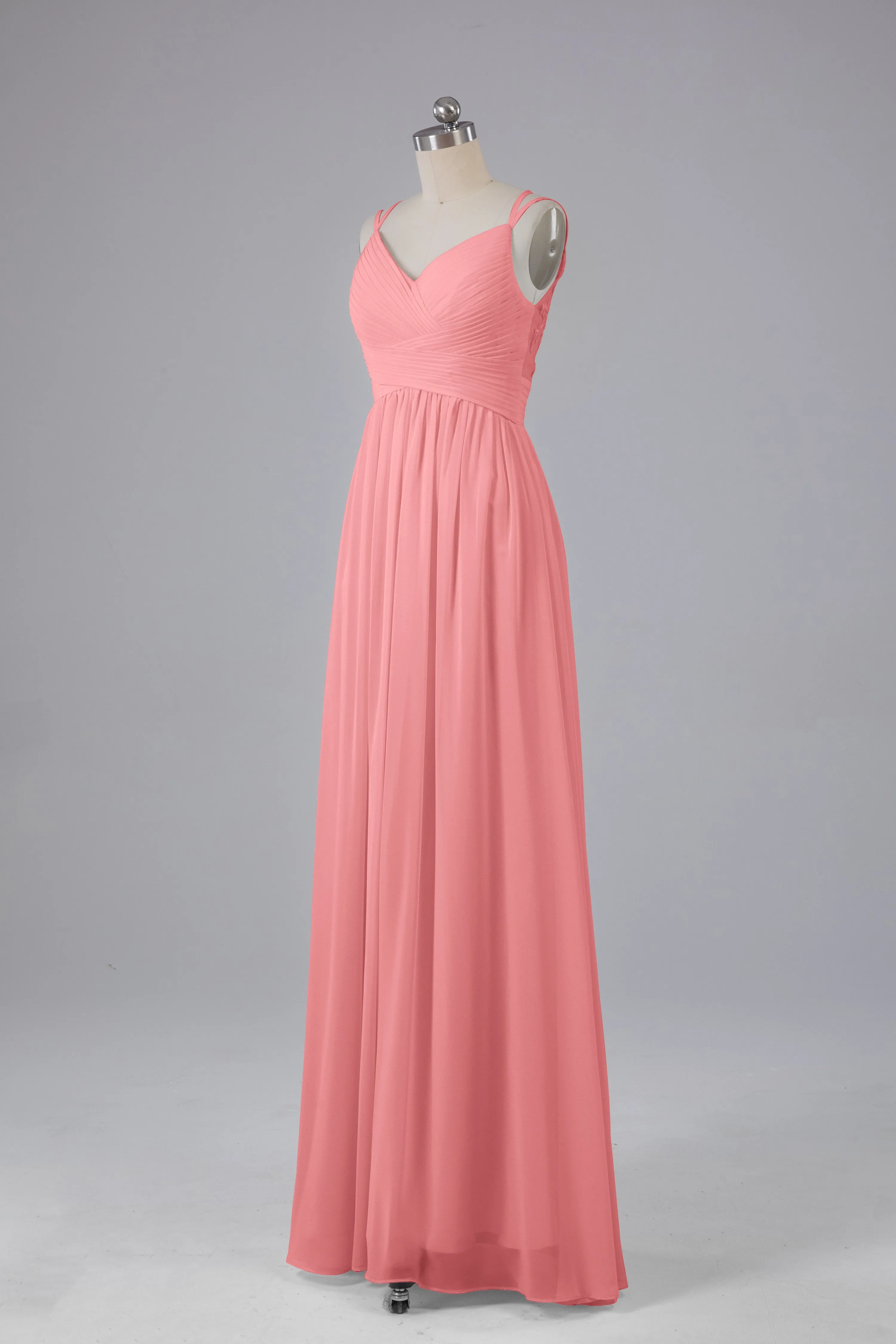 V-Neck Spaghetti Straps Long Bridesmaid Dresses